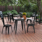 Declan Commercial Grade Indoor/Outdoor Dining Table, 23.75" Round All Weather Black Poly Resin Top with Black Steel Base