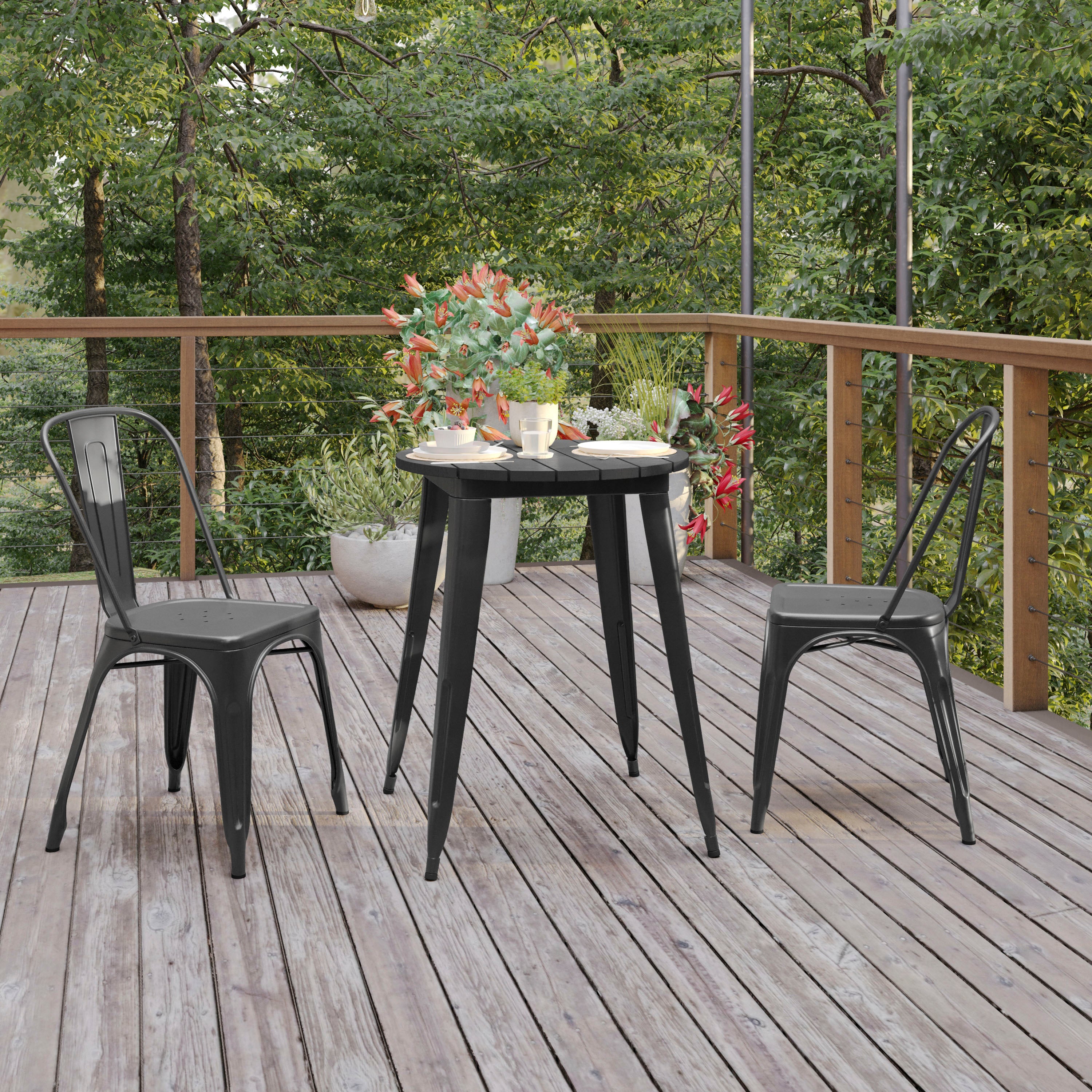 Declan Commercial Grade Indoor/Outdoor Dining Table, 23.75" Round All Weather Black Poly Resin Top with Black Steel Base