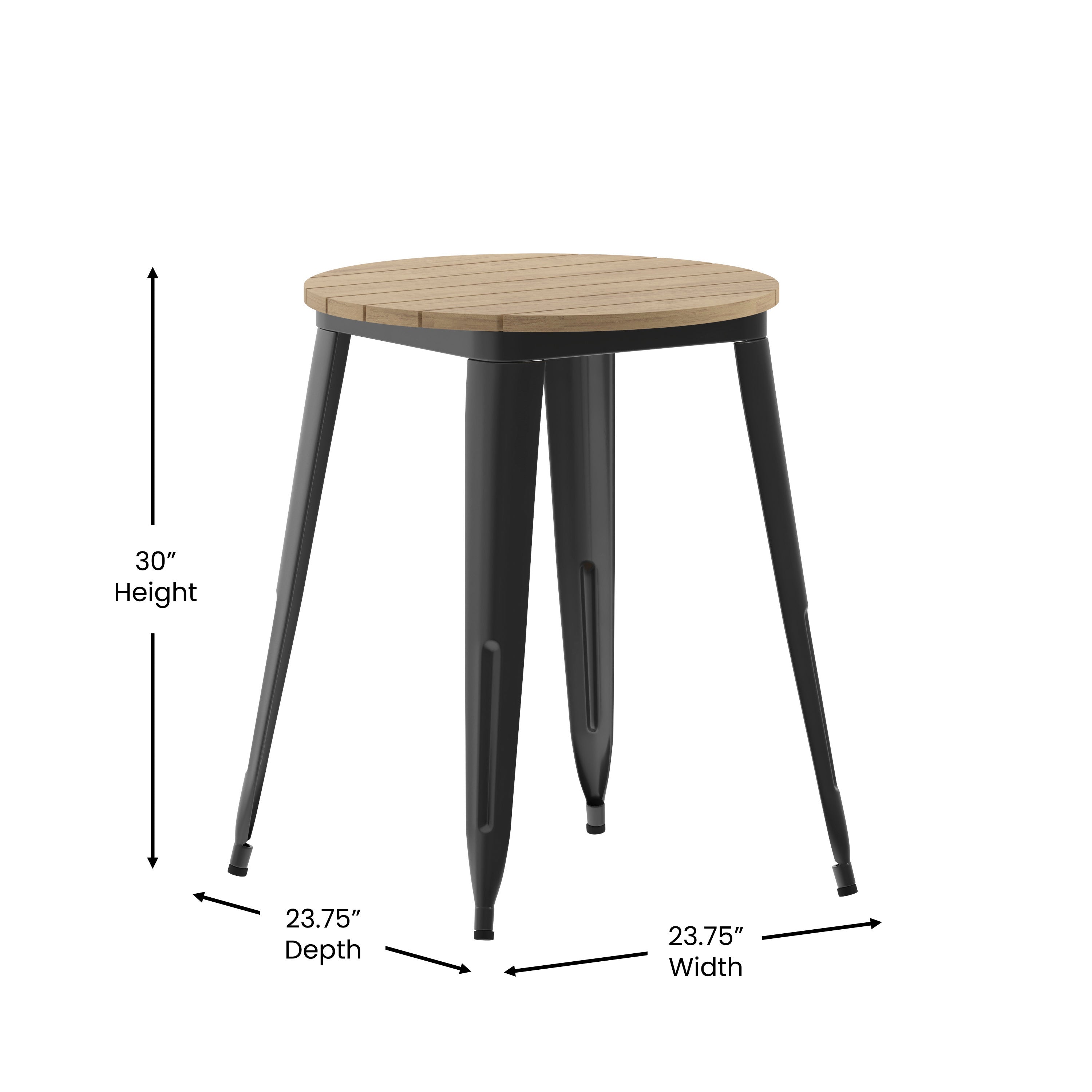 Declan Commercial Grade Indoor/Outdoor Dining Table, 23.75" Round All Weather Brown Poly Resin Top with Black Steel Base