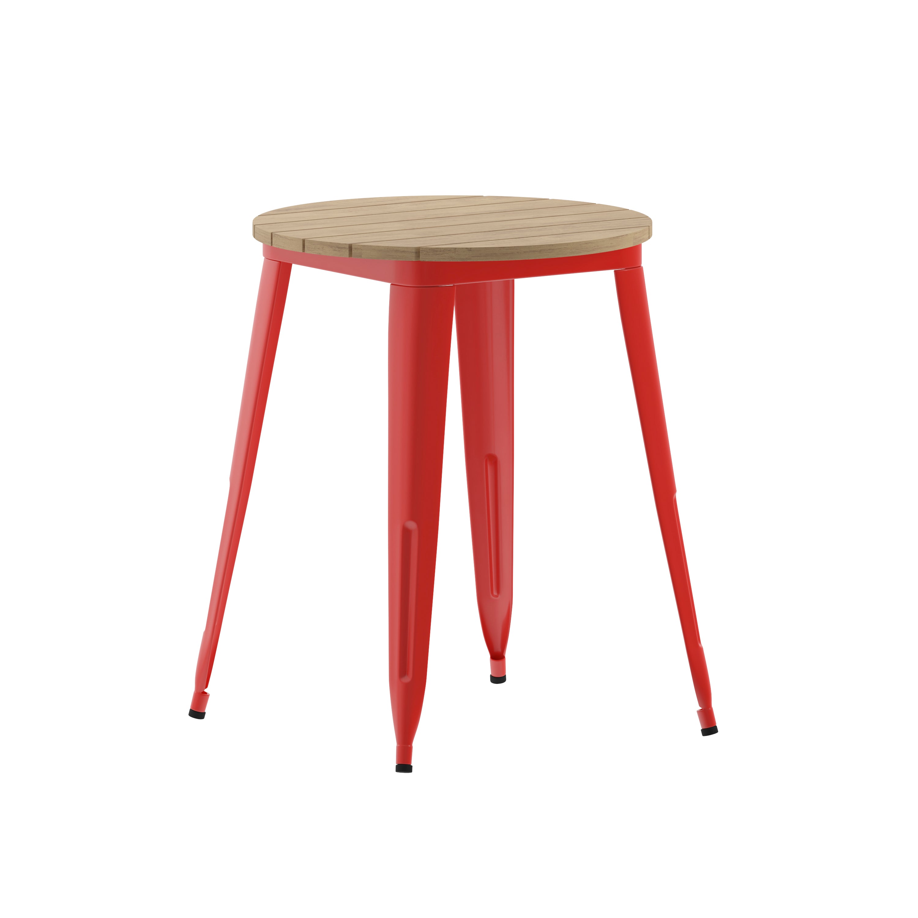 Declan Commercial Grade Indoor/Outdoor Dining Table, 23.75" Round All Weather Brown Poly Resin Top with Red Steel Base