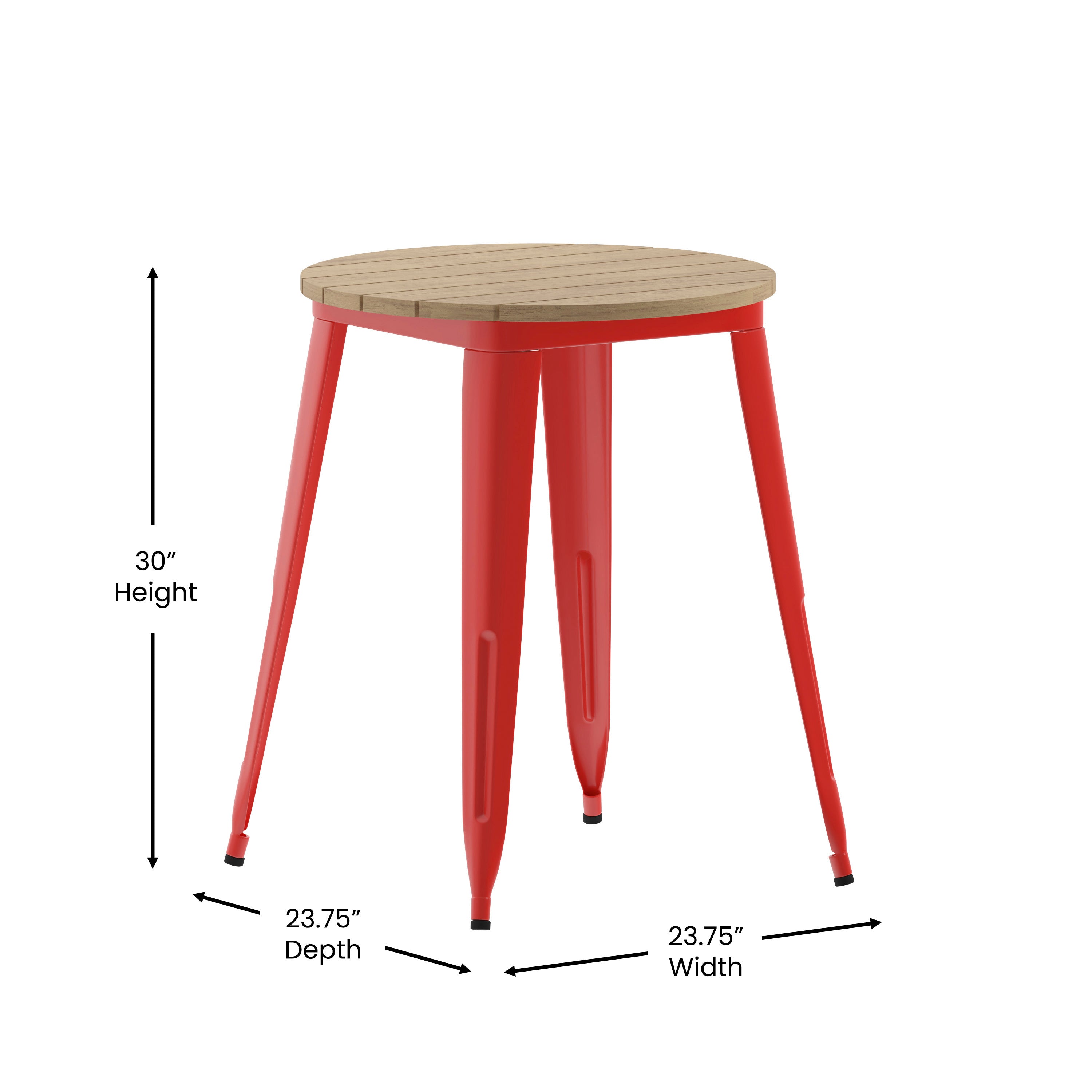 Declan Commercial Grade Indoor/Outdoor Dining Table, 23.75" Round All Weather Brown Poly Resin Top with Red Steel Base