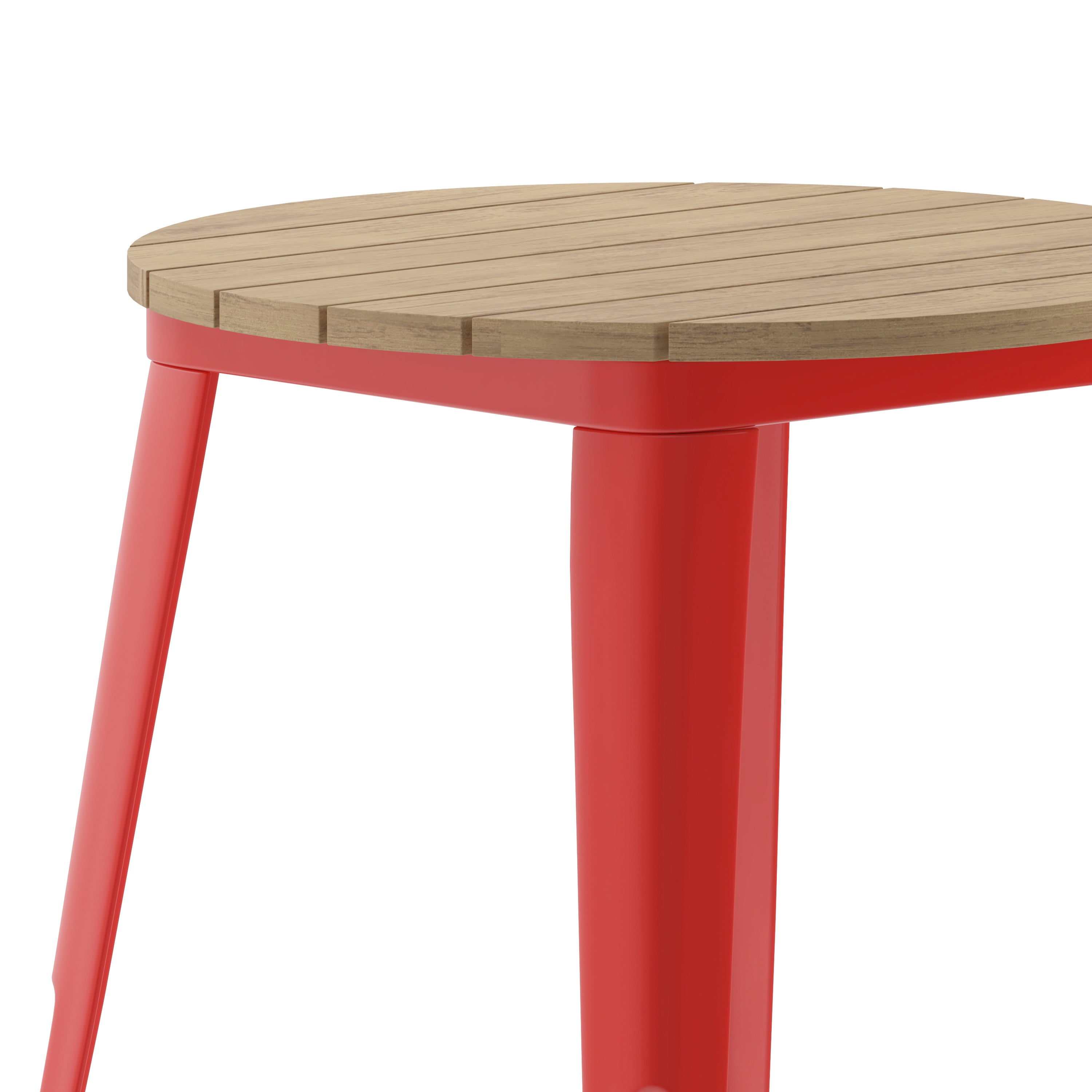 Declan Commercial Grade Indoor/Outdoor Dining Table, 23.75" Round All Weather Brown Poly Resin Top with Red Steel Base