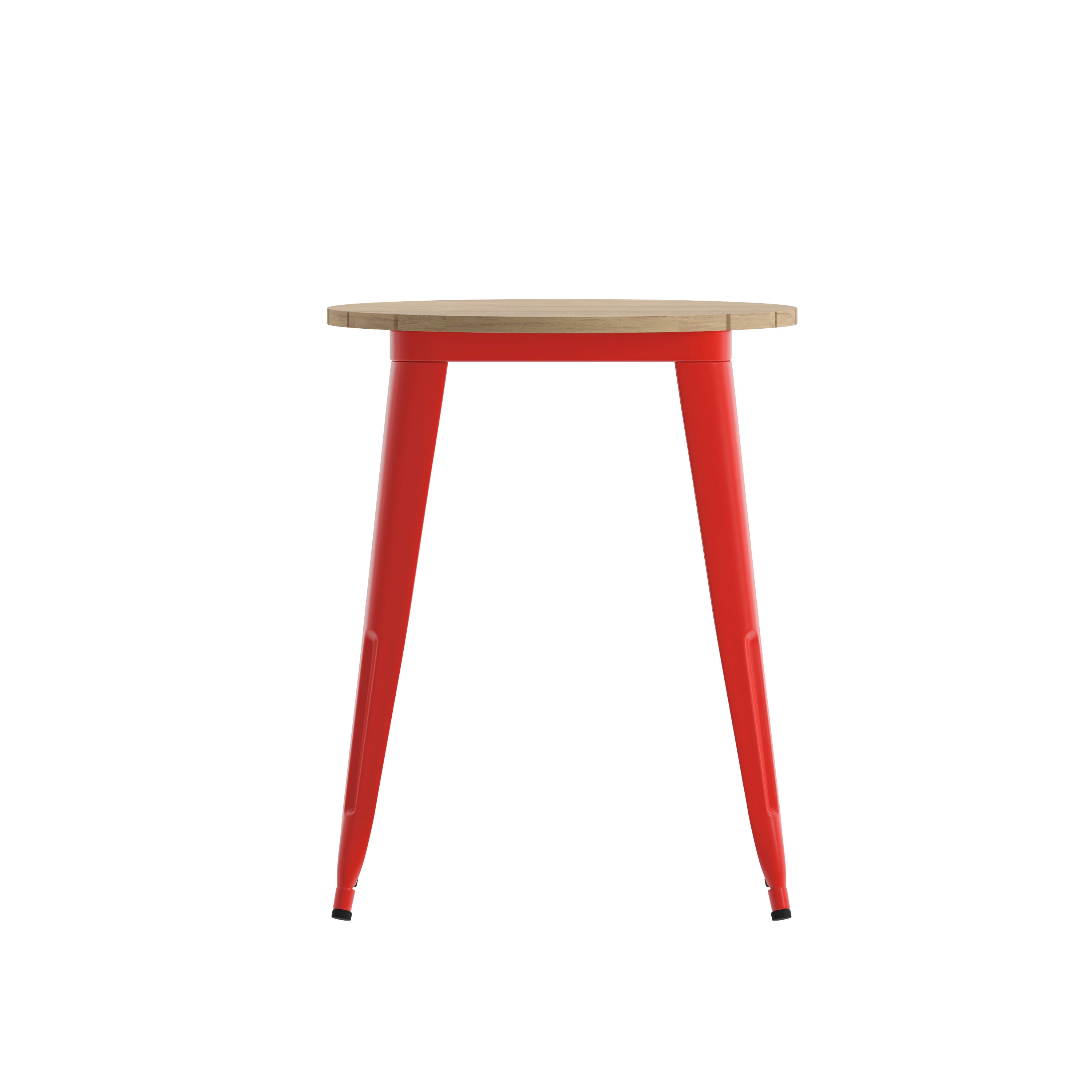 Declan Commercial Grade Indoor/Outdoor Dining Table, 23.75" Round All Weather Brown Poly Resin Top with Red Steel Base