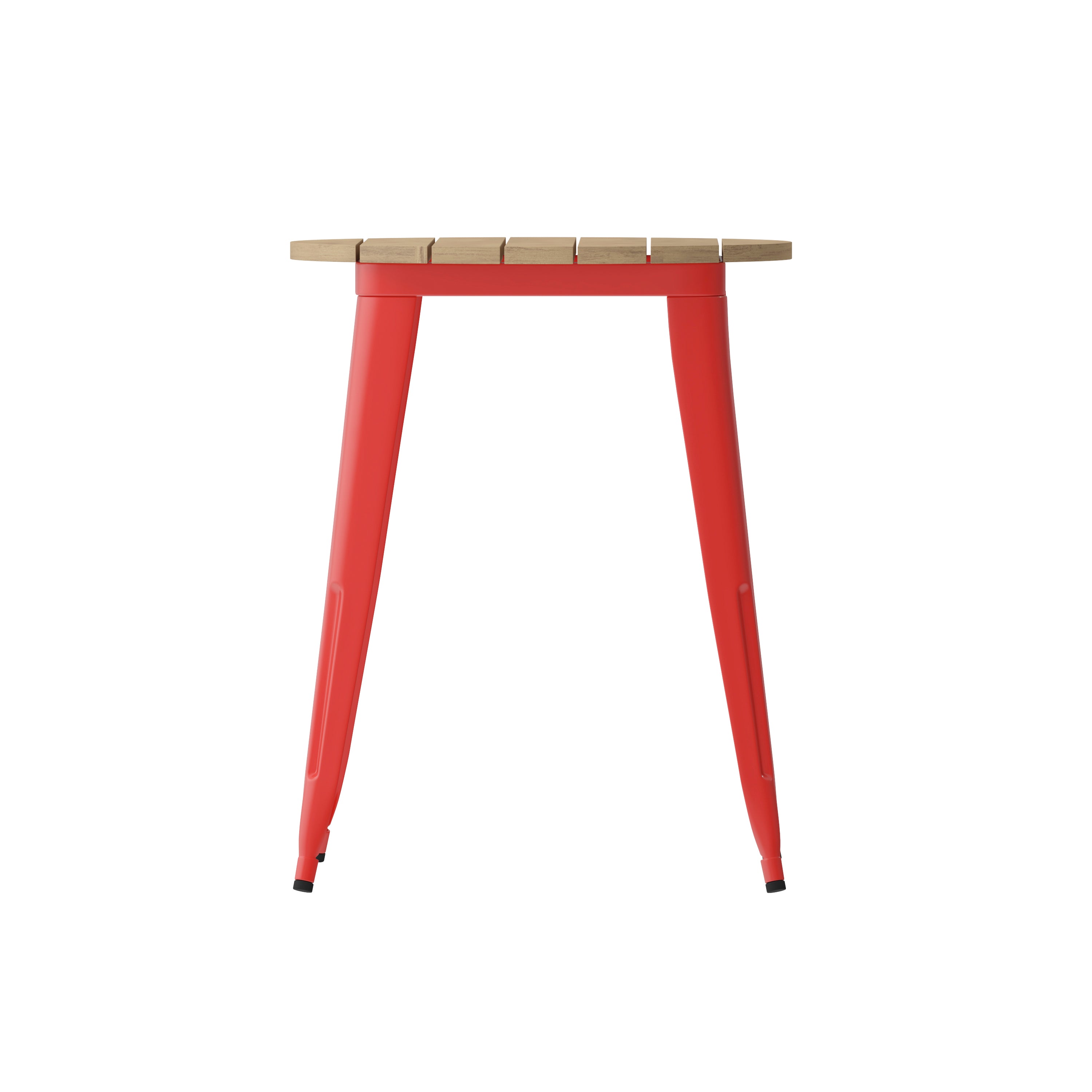 Declan Commercial Grade Indoor/Outdoor Dining Table, 23.75" Round All Weather Brown Poly Resin Top with Red Steel Base