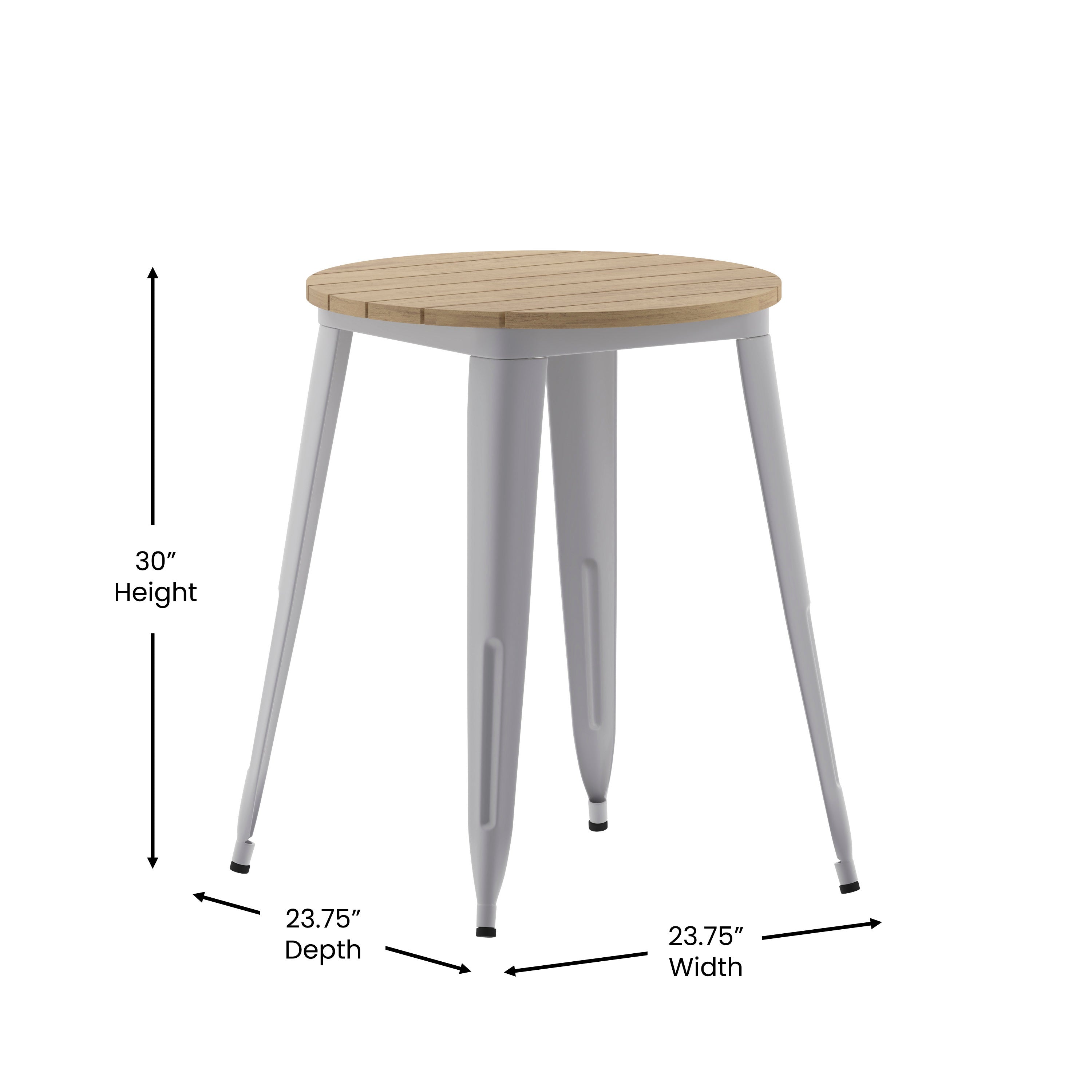 Declan Commercial Grade Indoor/Outdoor Dining Table, 23.75" Round All Weather Brown Poly Resin Top with Silver Steel Base