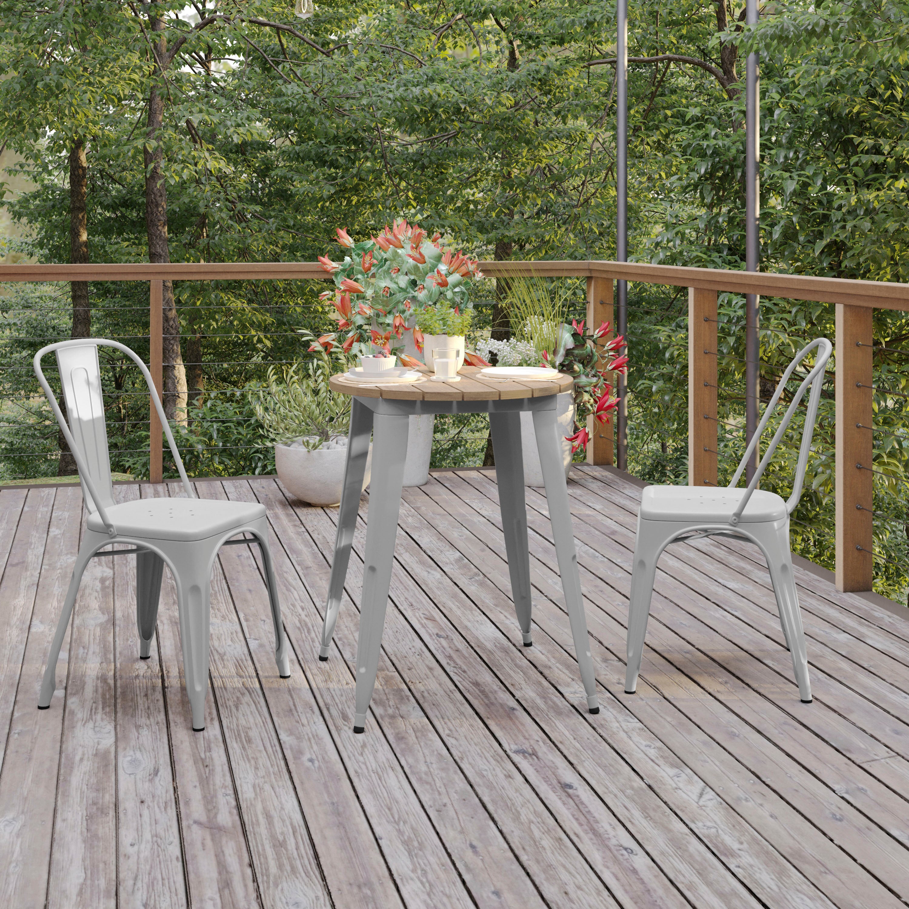 Declan Commercial Grade Indoor/Outdoor Dining Table, 23.75" Round All Weather Brown Poly Resin Top with Silver Steel Base