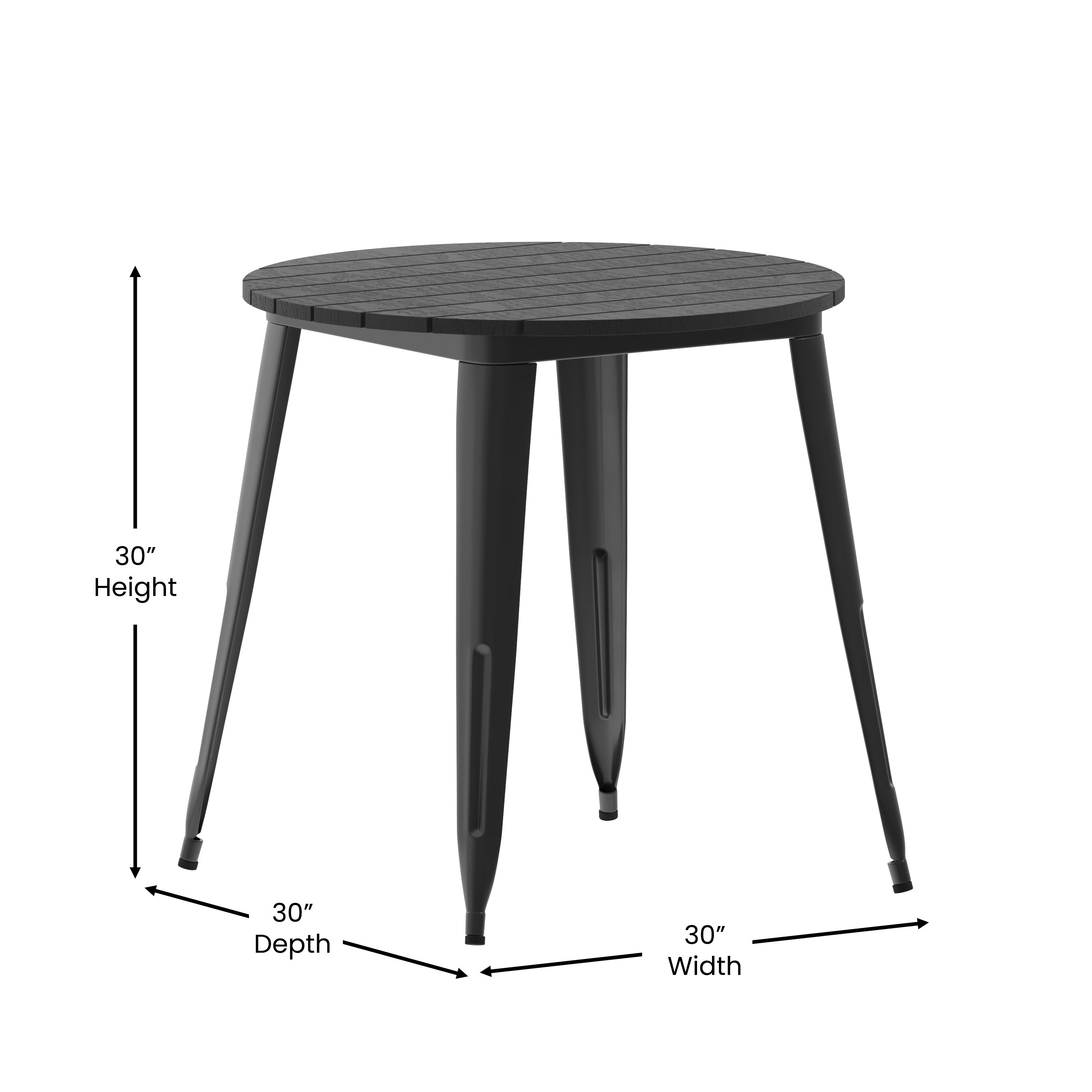 Declan Commercial Grade Indoor/Outdoor Dining Table, 30" Round All Weather Black Poly Resin Top with Black Steel Base