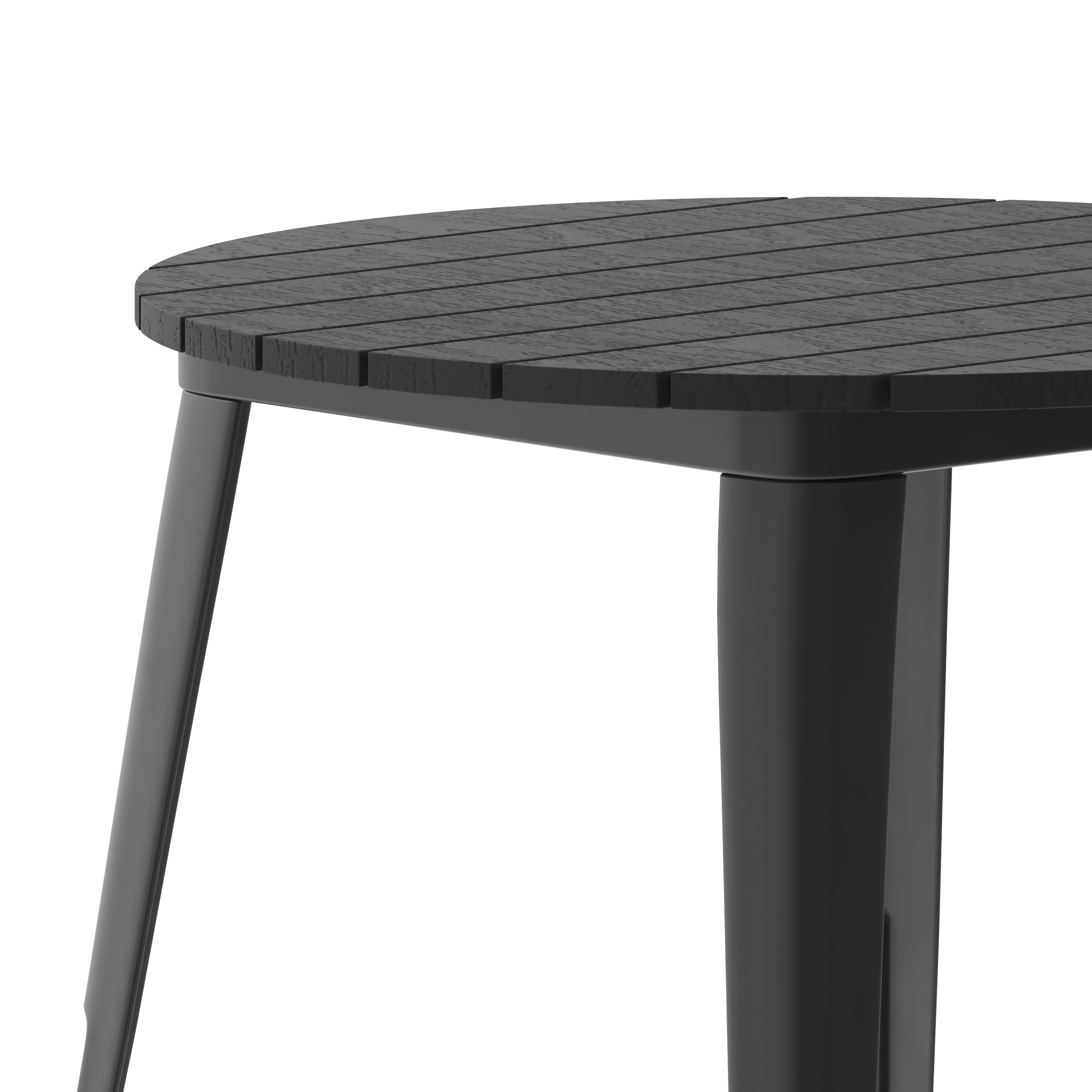 Declan Commercial Grade Indoor/Outdoor Dining Table, 30" Round All Weather Black Poly Resin Top with Black Steel Base