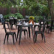 Declan Commercial Grade Indoor/Outdoor Dining Table, 30" Round All Weather Black Poly Resin Top with Black Steel Base
