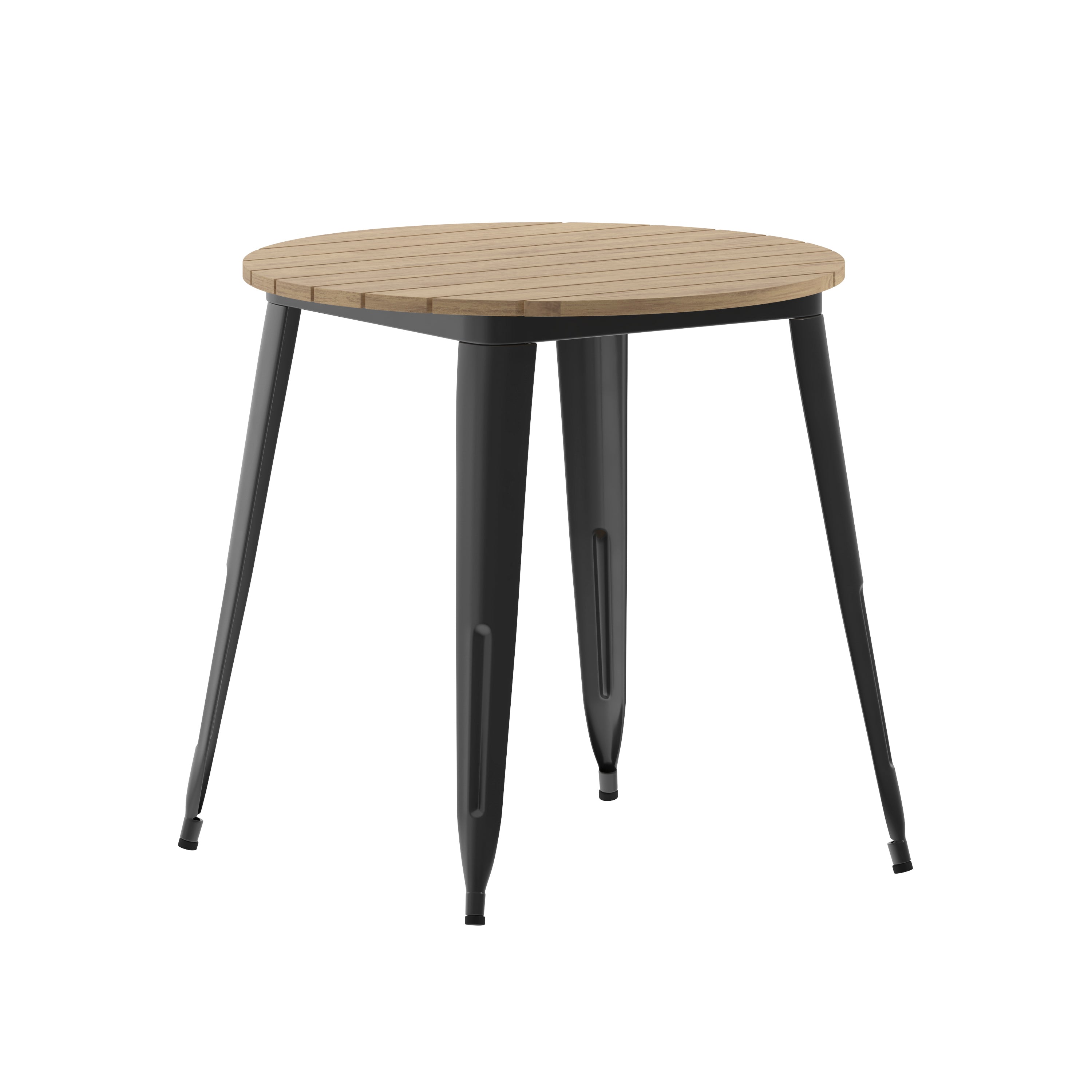 Declan Commercial Grade Indoor/Outdoor Dining Table, 30" Round All Weather Brown Poly Resin Top with Black Steel Base