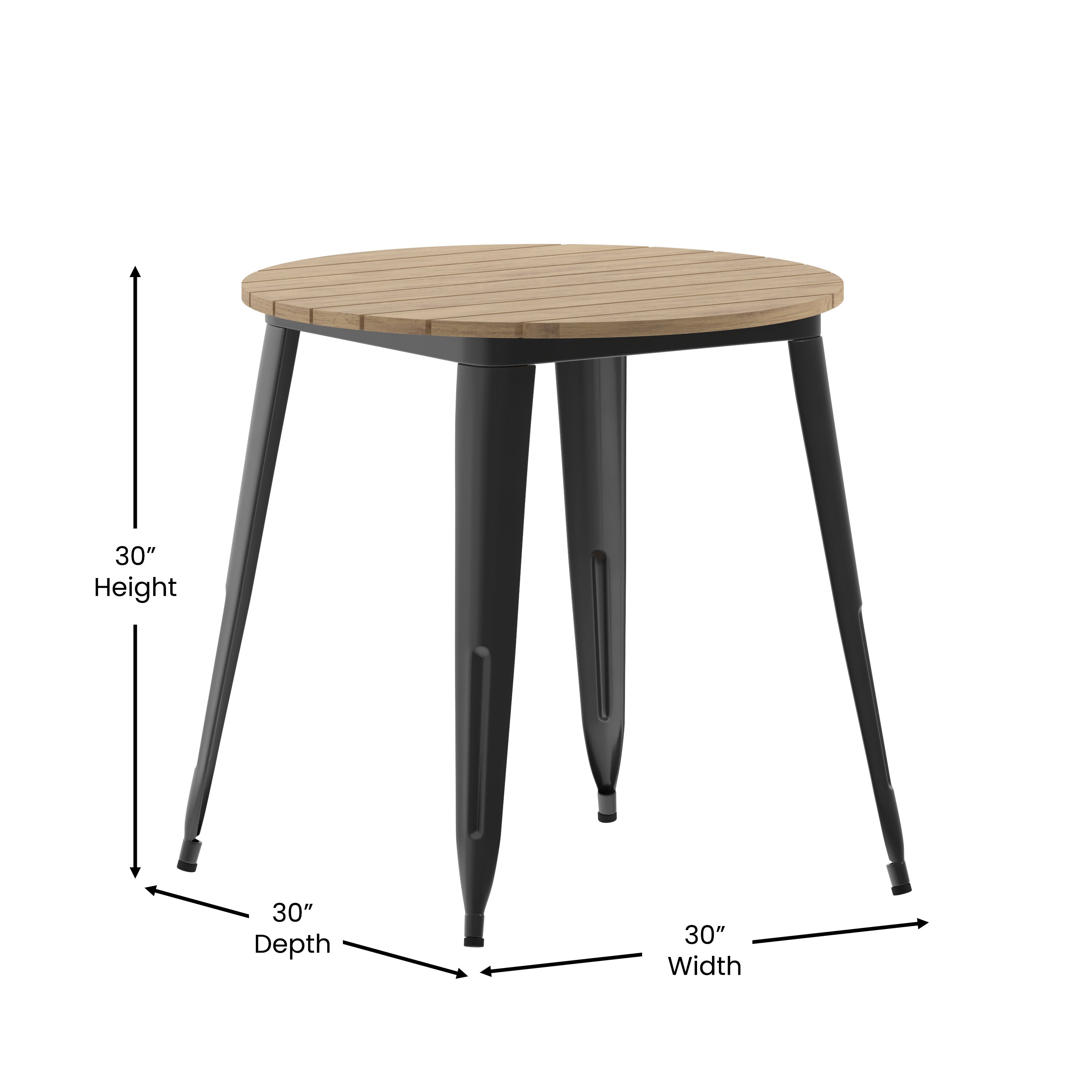 Declan Commercial Grade Indoor/Outdoor Dining Table, 30" Round All Weather Brown Poly Resin Top with Black Steel Base