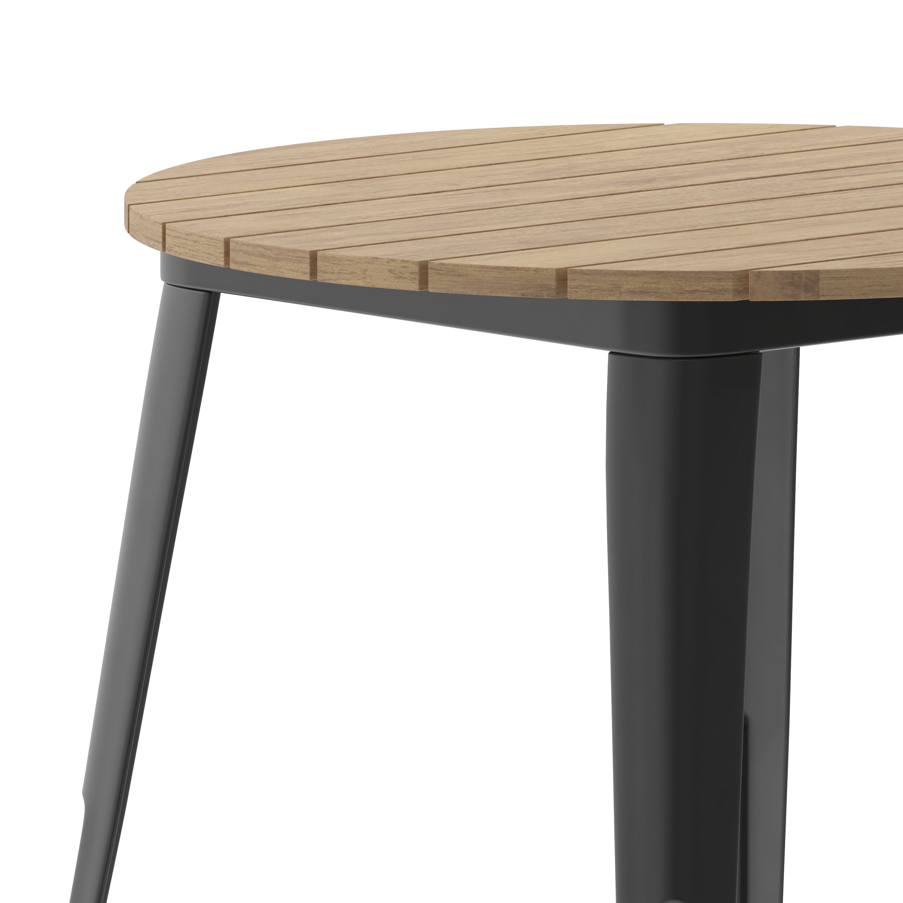 Declan Commercial Grade Indoor/Outdoor Dining Table, 30" Round All Weather Brown Poly Resin Top with Black Steel Base