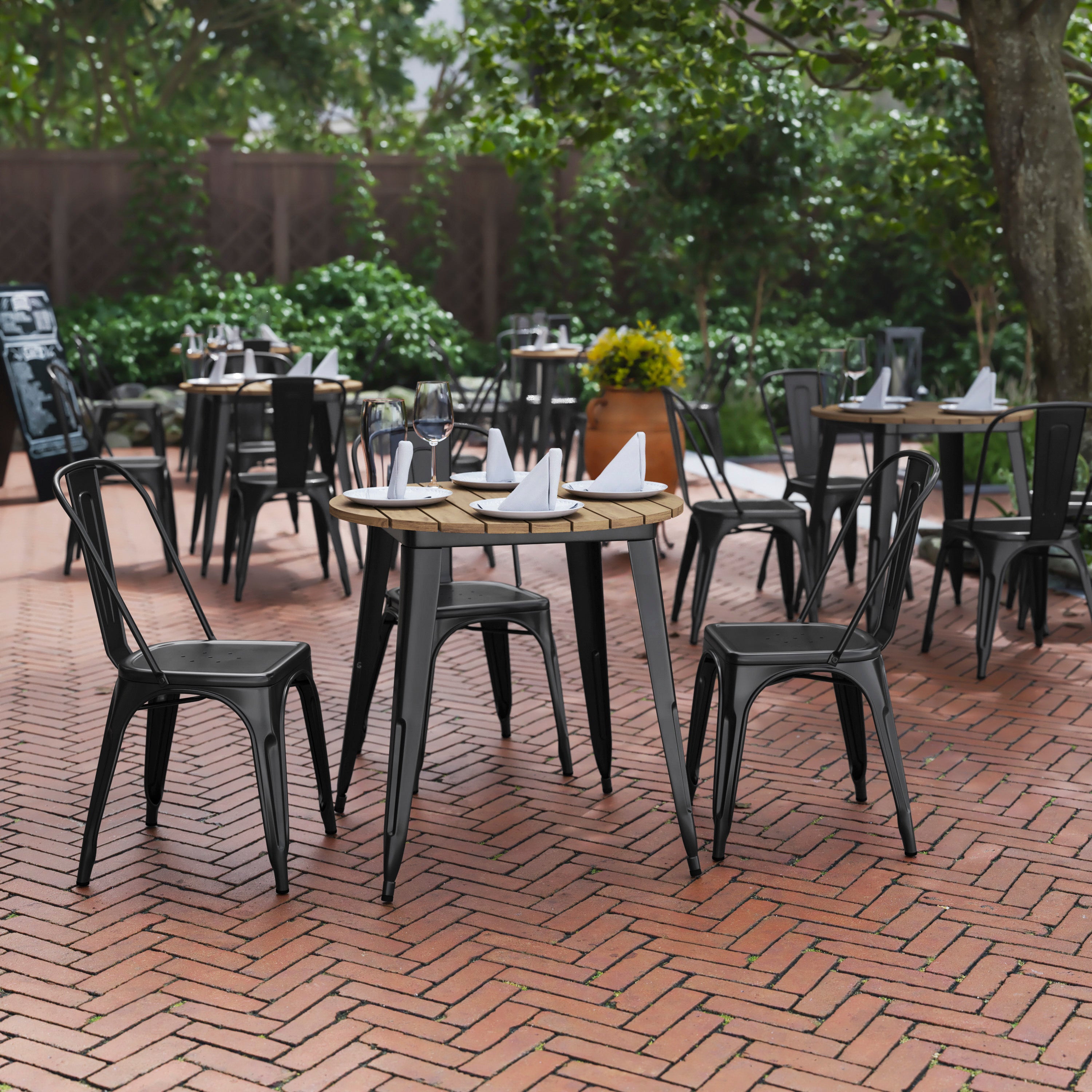Declan Commercial Grade Indoor/Outdoor Dining Table, 30" Round All Weather Brown Poly Resin Top with Black Steel Base