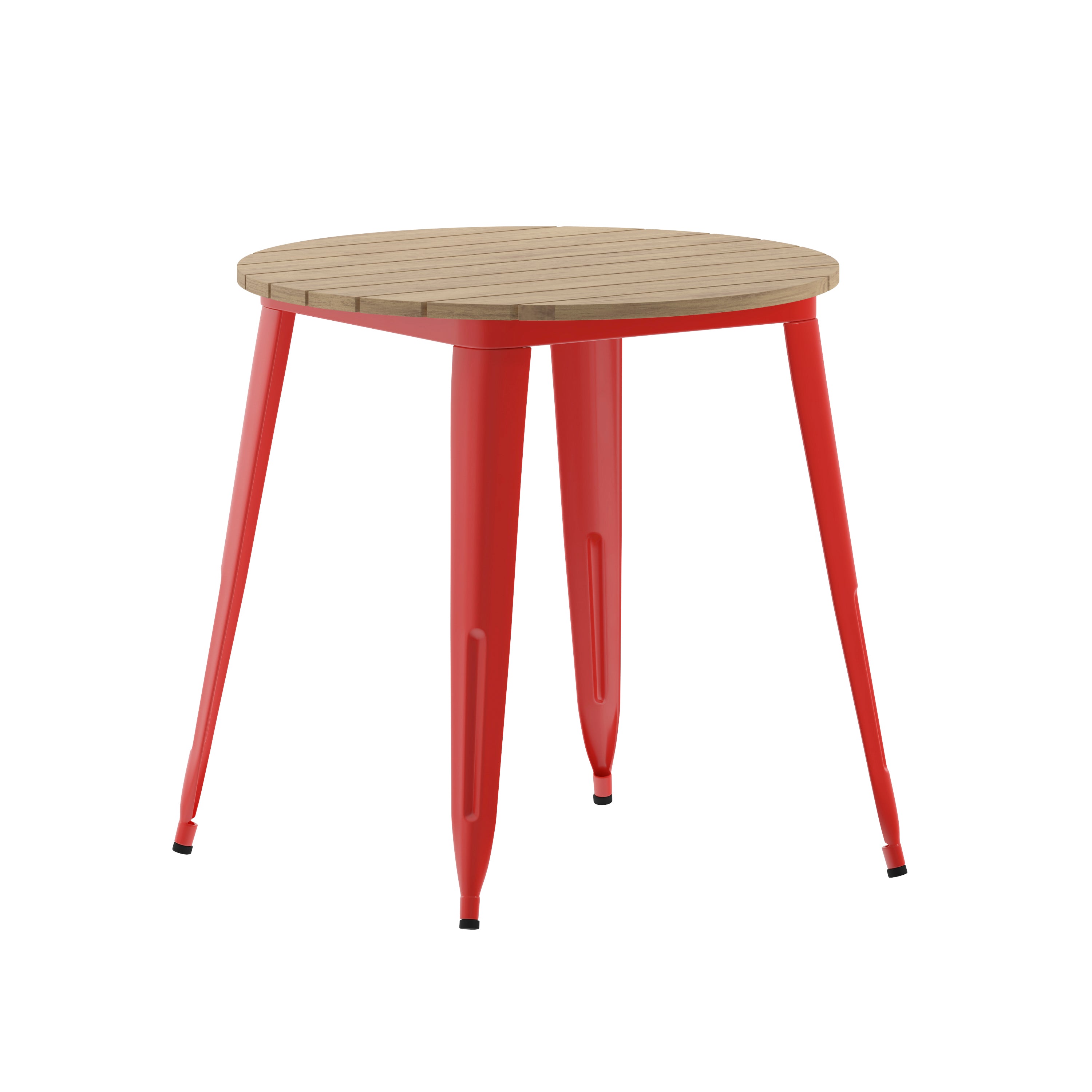 Declan Commercial Grade Indoor/Outdoor Dining Table, 30" Round All Weather Brown Poly Resin Top with Red Steel Base