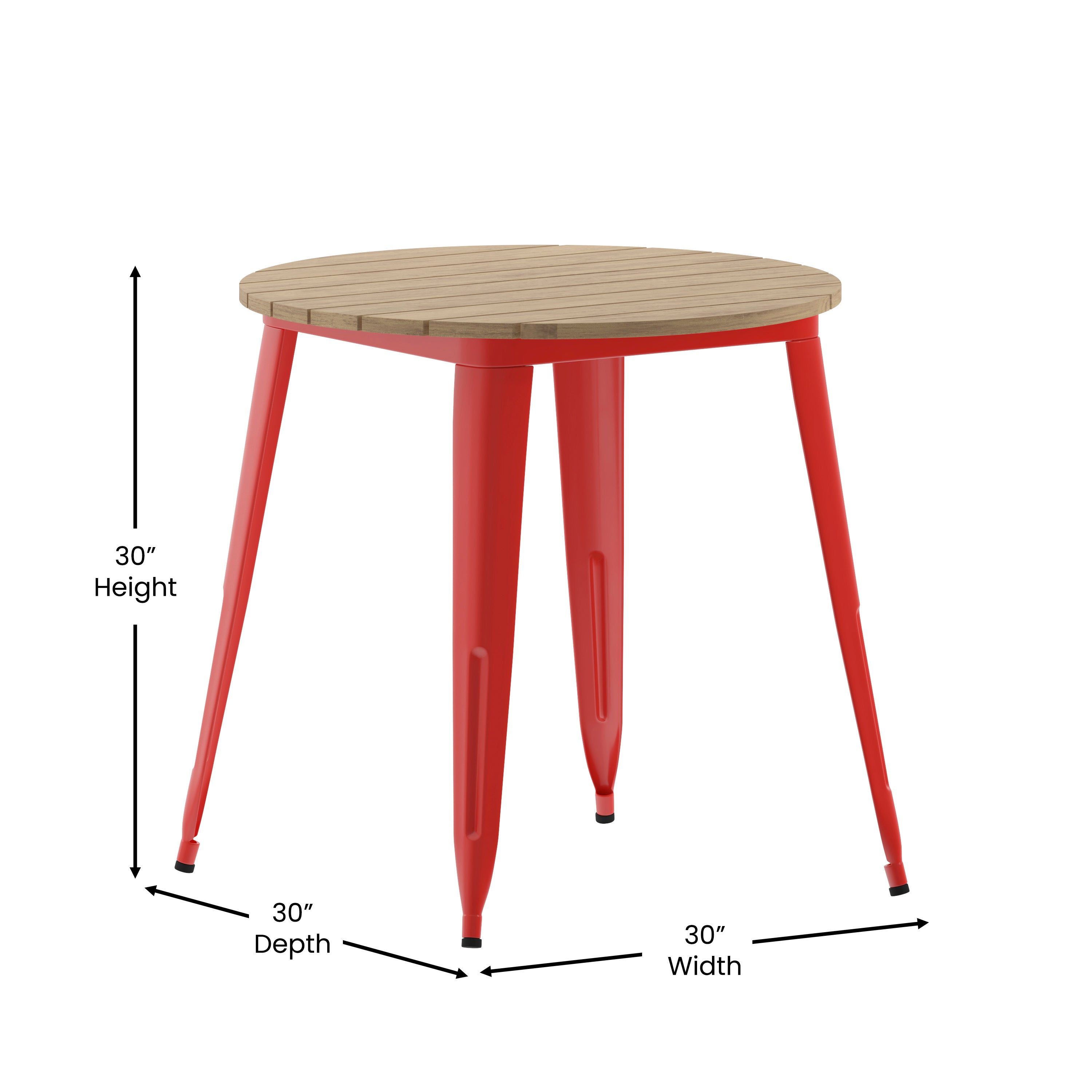 Declan Commercial Grade Indoor/Outdoor Dining Table, 30" Round All Weather Brown Poly Resin Top with Red Steel Base