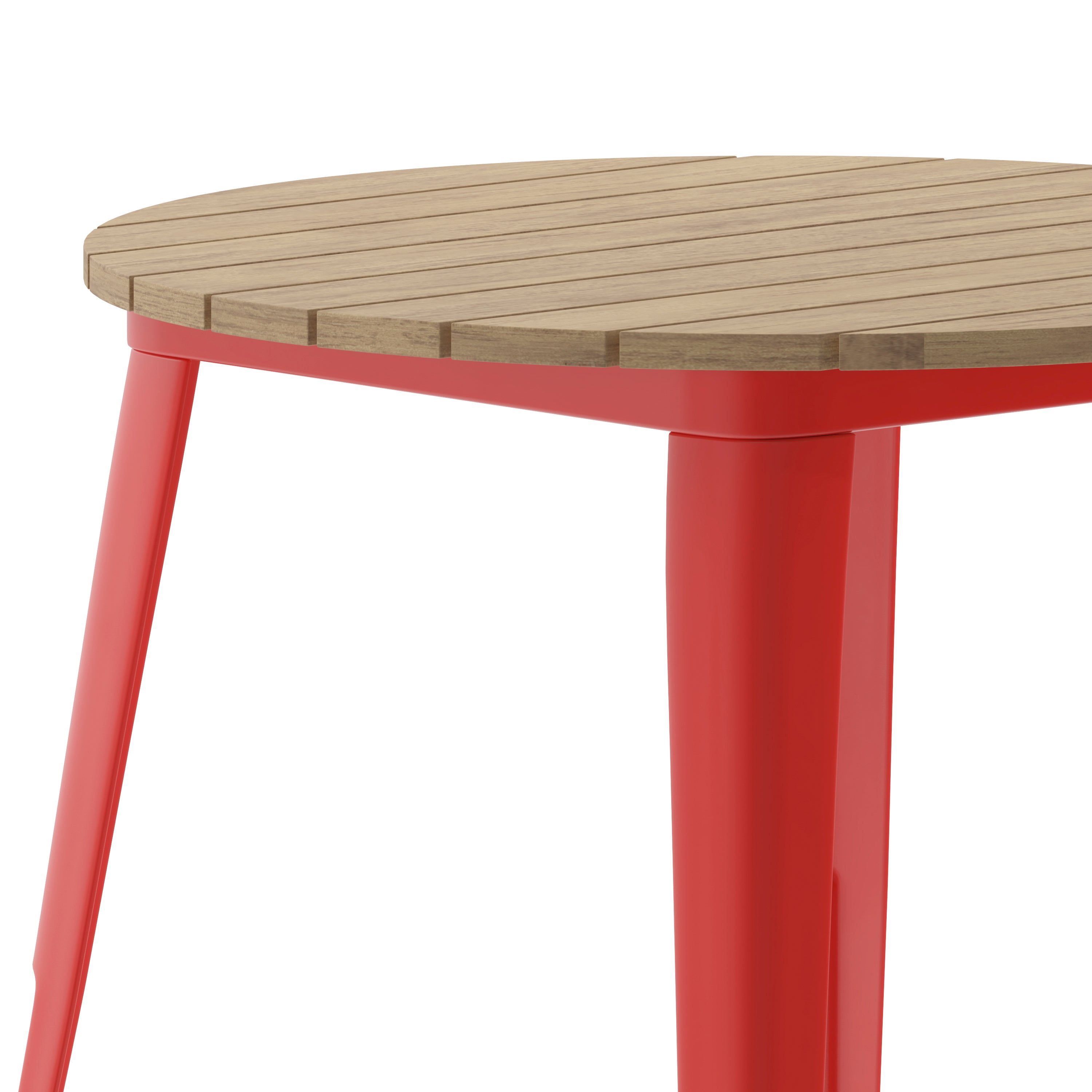 Declan Commercial Grade Indoor/Outdoor Dining Table, 30" Round All Weather Brown Poly Resin Top with Red Steel Base