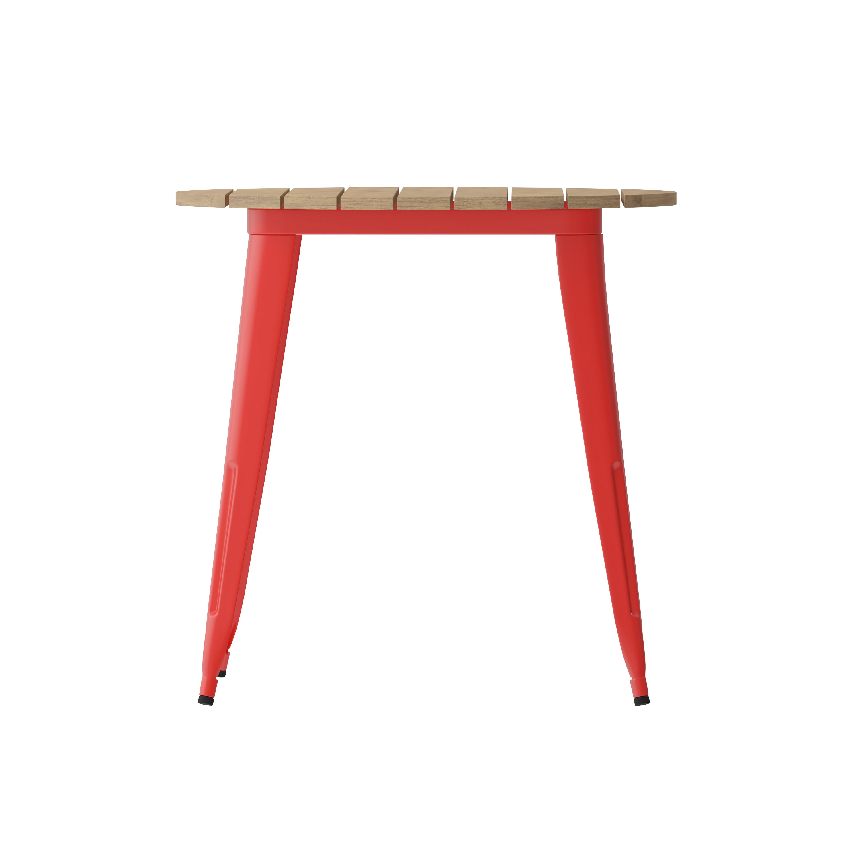 Declan Commercial Grade Indoor/Outdoor Dining Table, 30" Round All Weather Brown Poly Resin Top with Red Steel Base