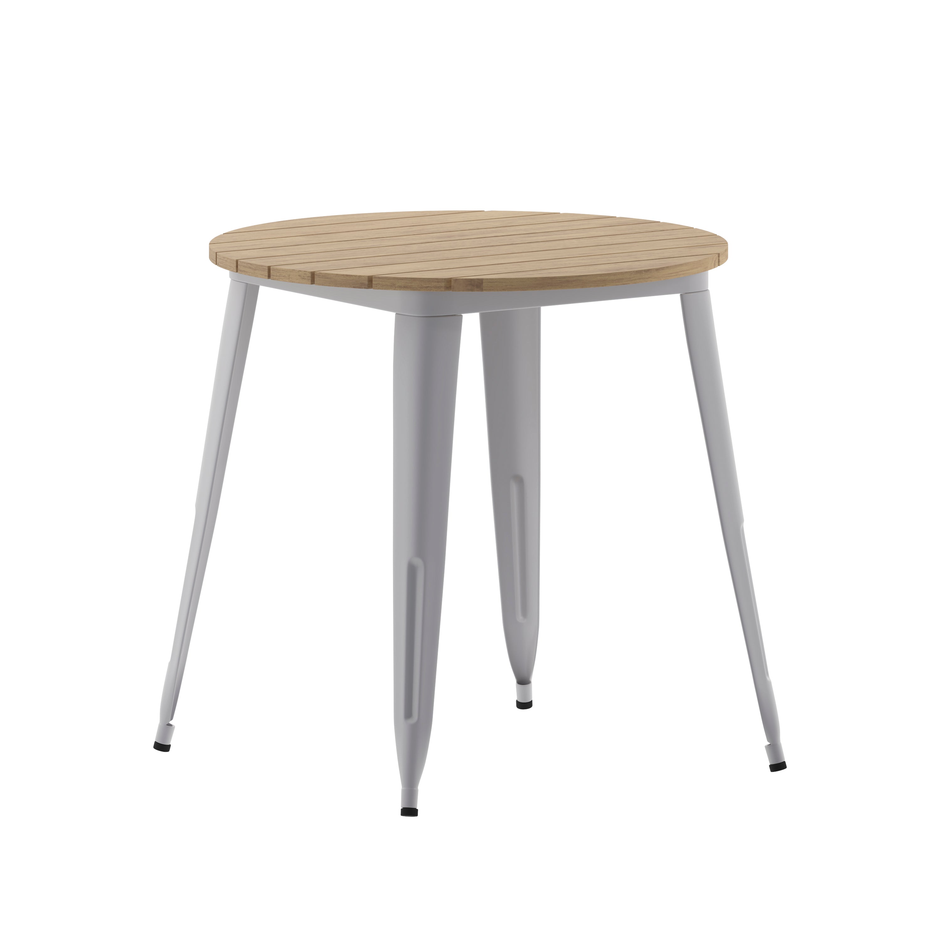 Declan Commercial Grade Indoor/Outdoor Dining Table, 30" Round All Weather Brown Poly Resin Top with Silver Steel Base