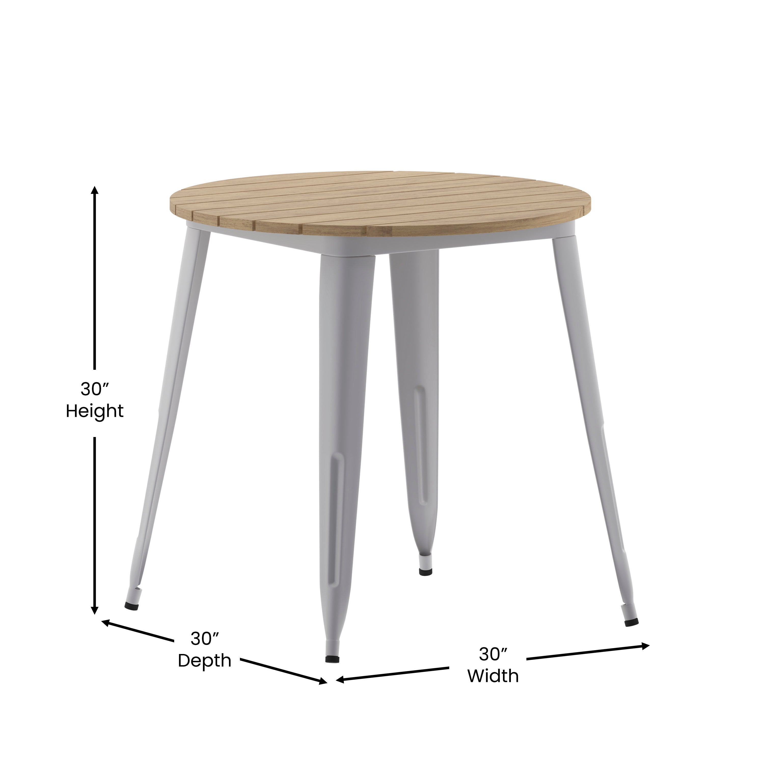Declan Commercial Grade Indoor/Outdoor Dining Table, 30" Round All Weather Brown Poly Resin Top with Silver Steel Base