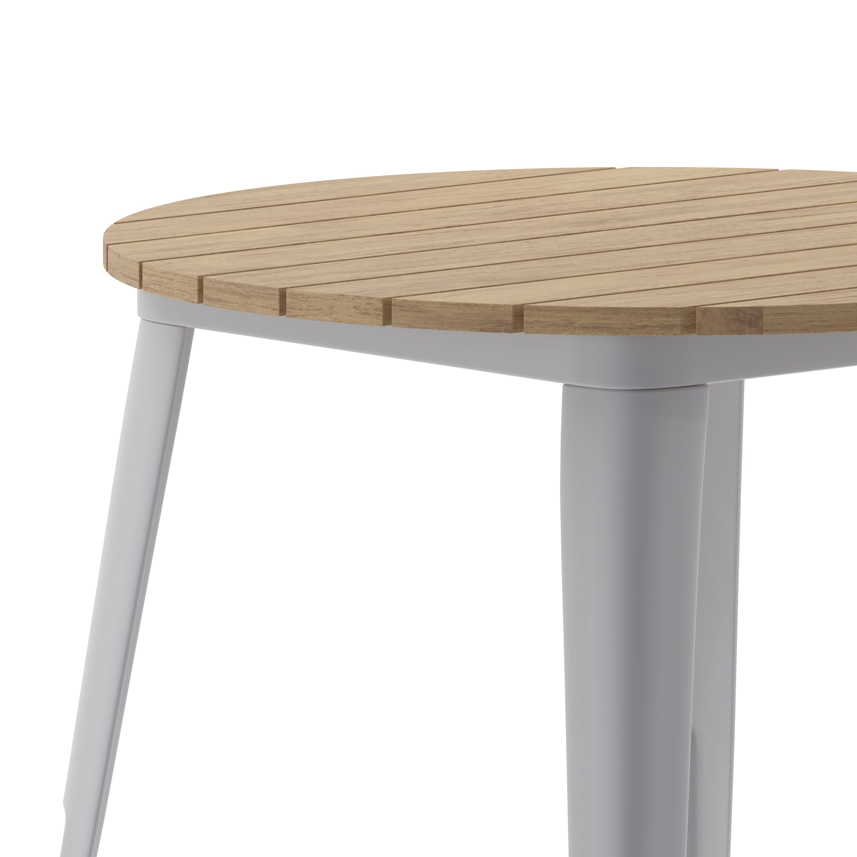 Declan Commercial Grade Indoor/Outdoor Dining Table, 30" Round All Weather Brown Poly Resin Top with Silver Steel Base