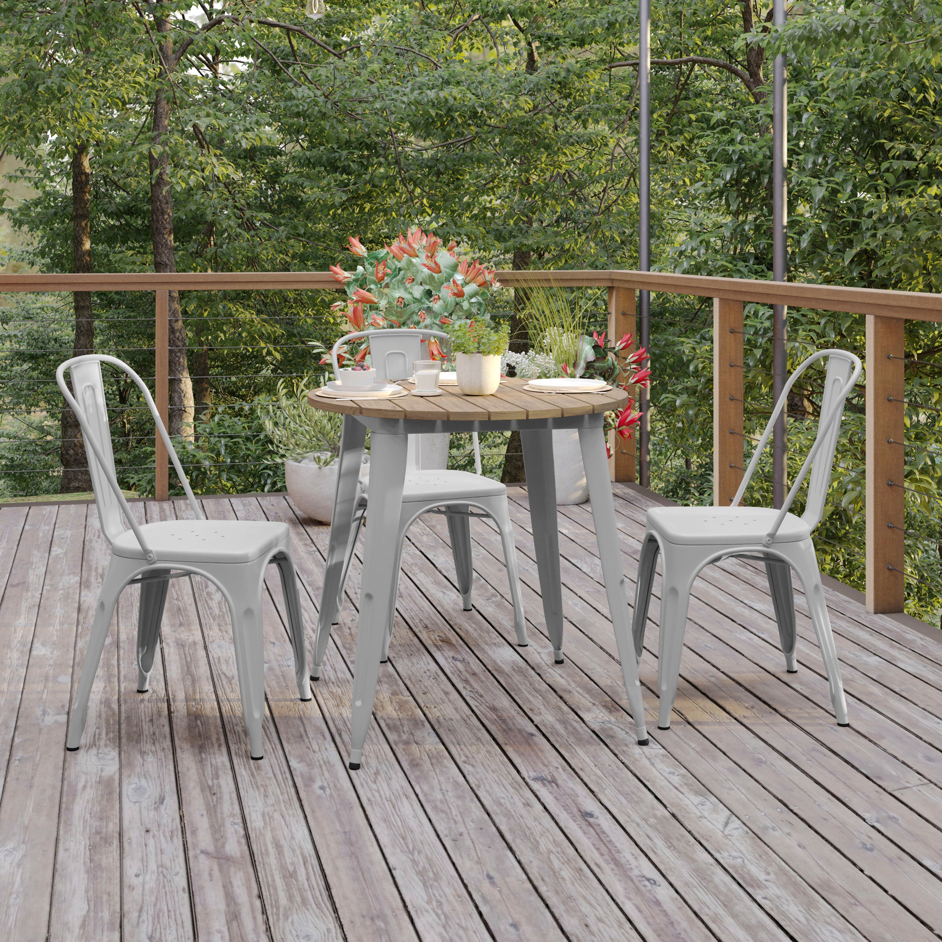 Declan Commercial Grade Indoor/Outdoor Dining Table, 30" Round All Weather Brown Poly Resin Top with Silver Steel Base