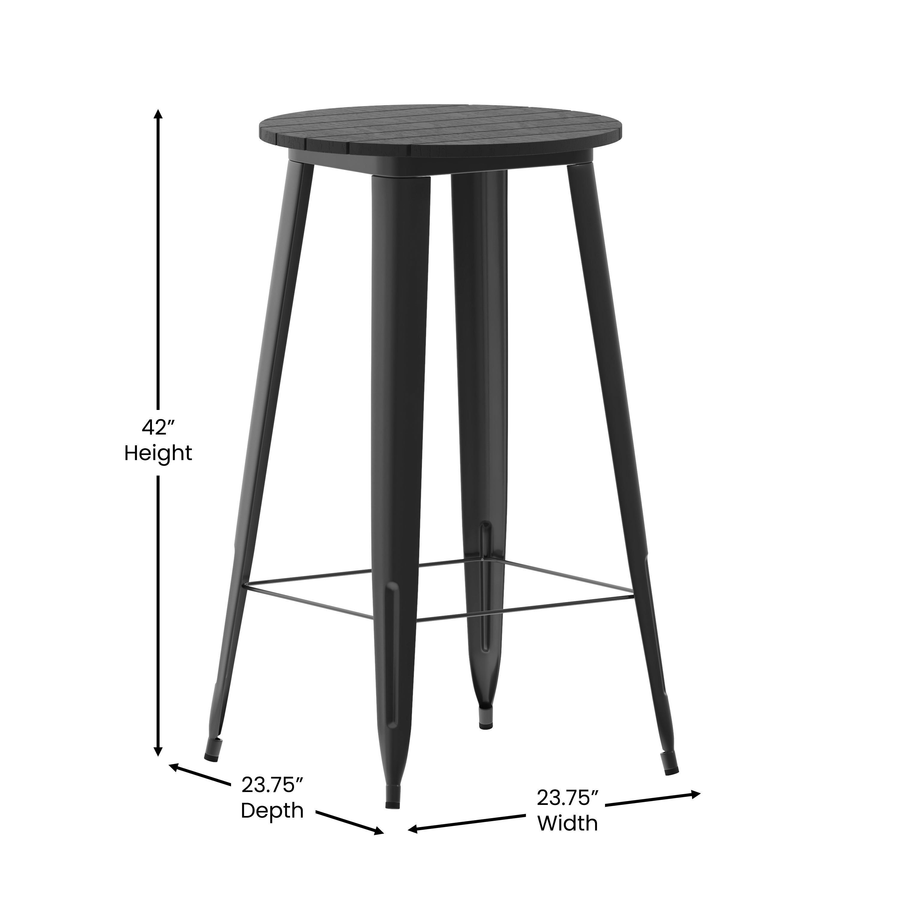 Declan Commercial Indoor/Outdoor Bar Top Table, 23.75" Round All Weather Black Poly Resin Top with Black Steel base