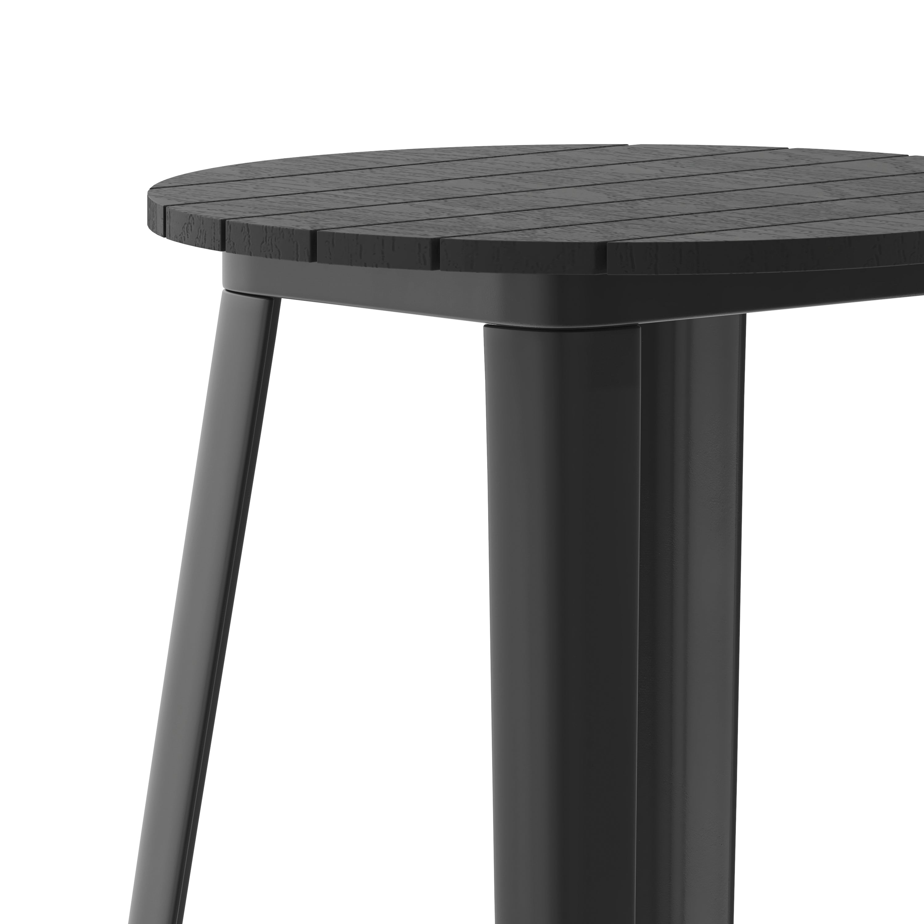 Declan Commercial Indoor/Outdoor Bar Top Table, 23.75" Round All Weather Black Poly Resin Top with Black Steel base