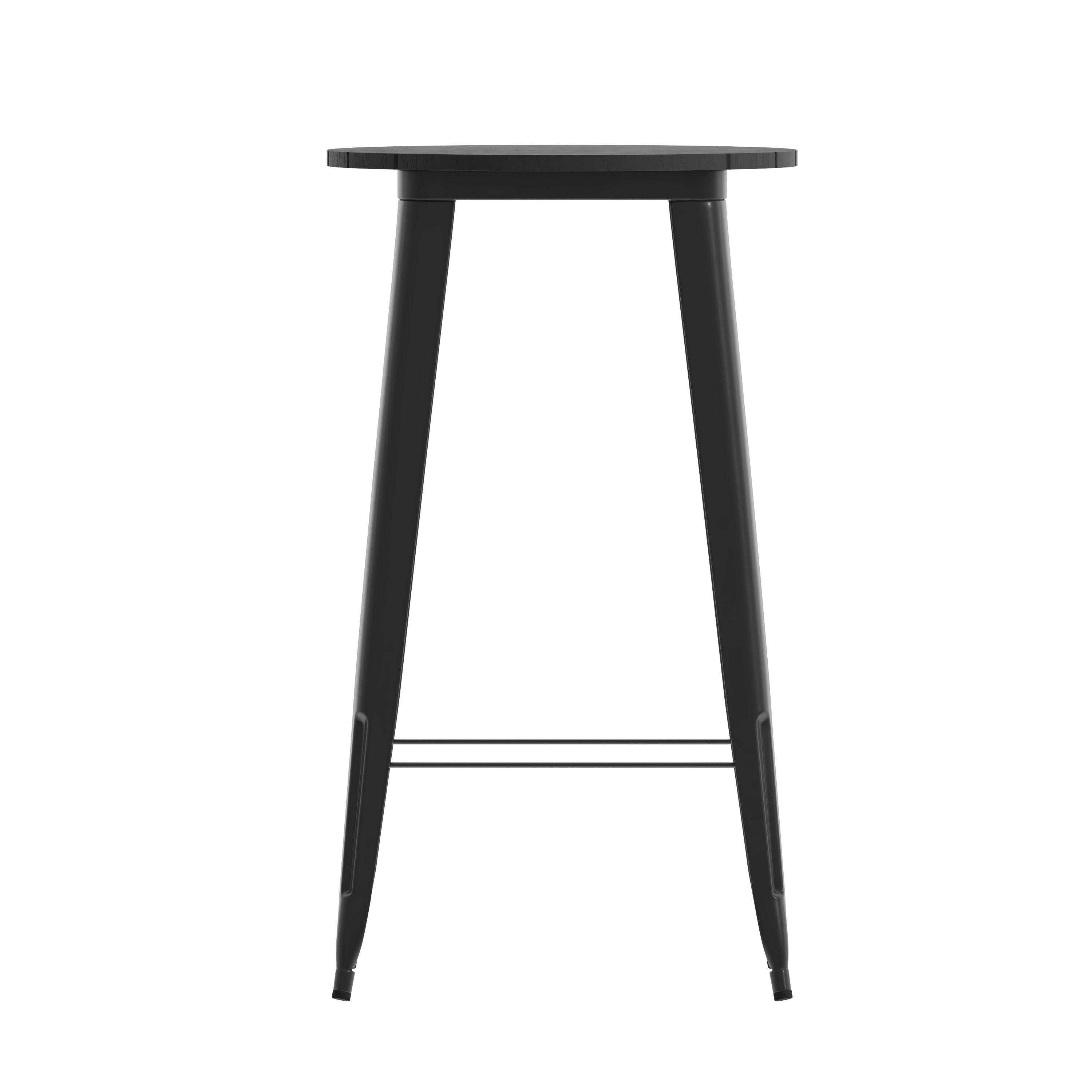 Declan Commercial Indoor/Outdoor Bar Top Table, 23.75" Round All Weather Black Poly Resin Top with Black Steel base