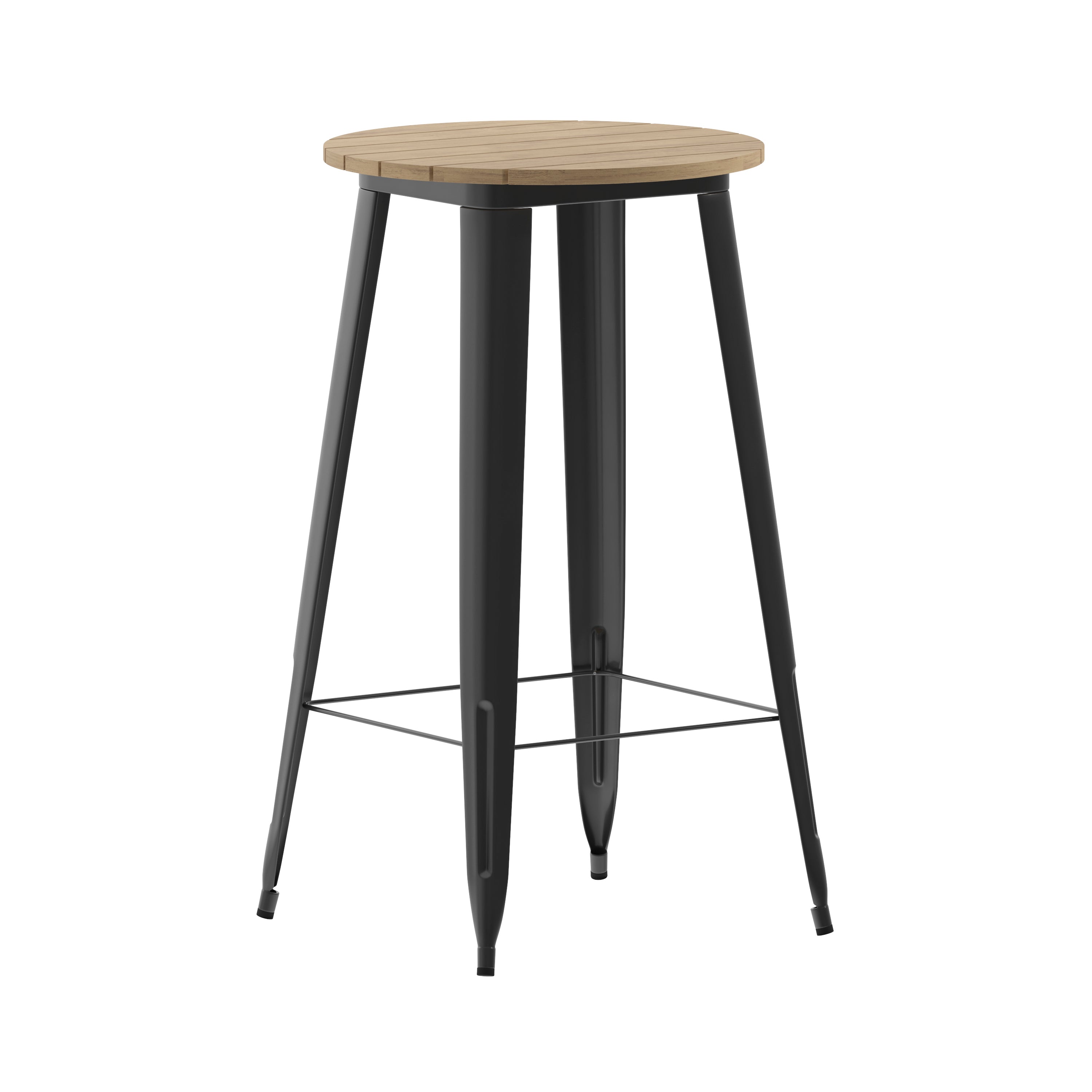 Declan Commercial Indoor/Outdoor Bar Top Table, 23.75" Round All Weather Brown Poly Resin Top with Black Steel base