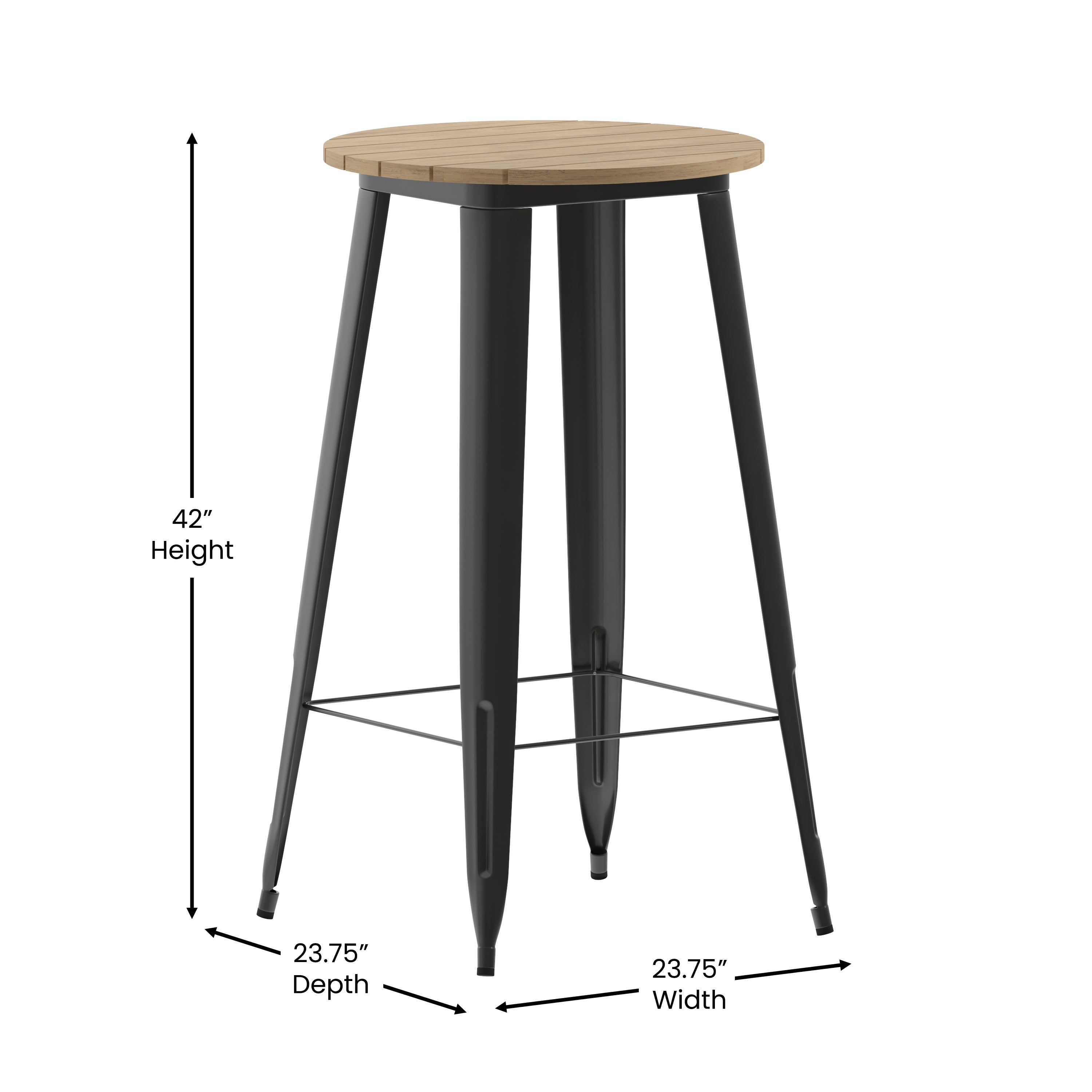 Declan Commercial Indoor/Outdoor Bar Top Table, 23.75" Round All Weather Brown Poly Resin Top with Black Steel base