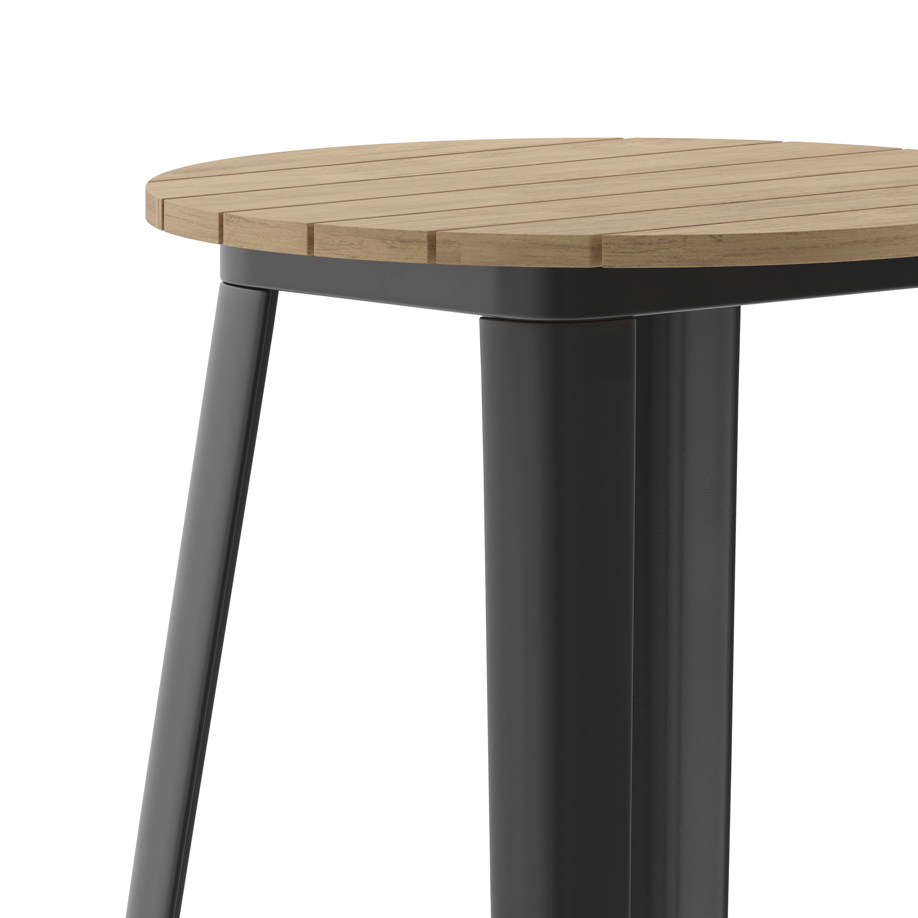 Declan Commercial Indoor/Outdoor Bar Top Table, 23.75" Round All Weather Brown Poly Resin Top with Black Steel base