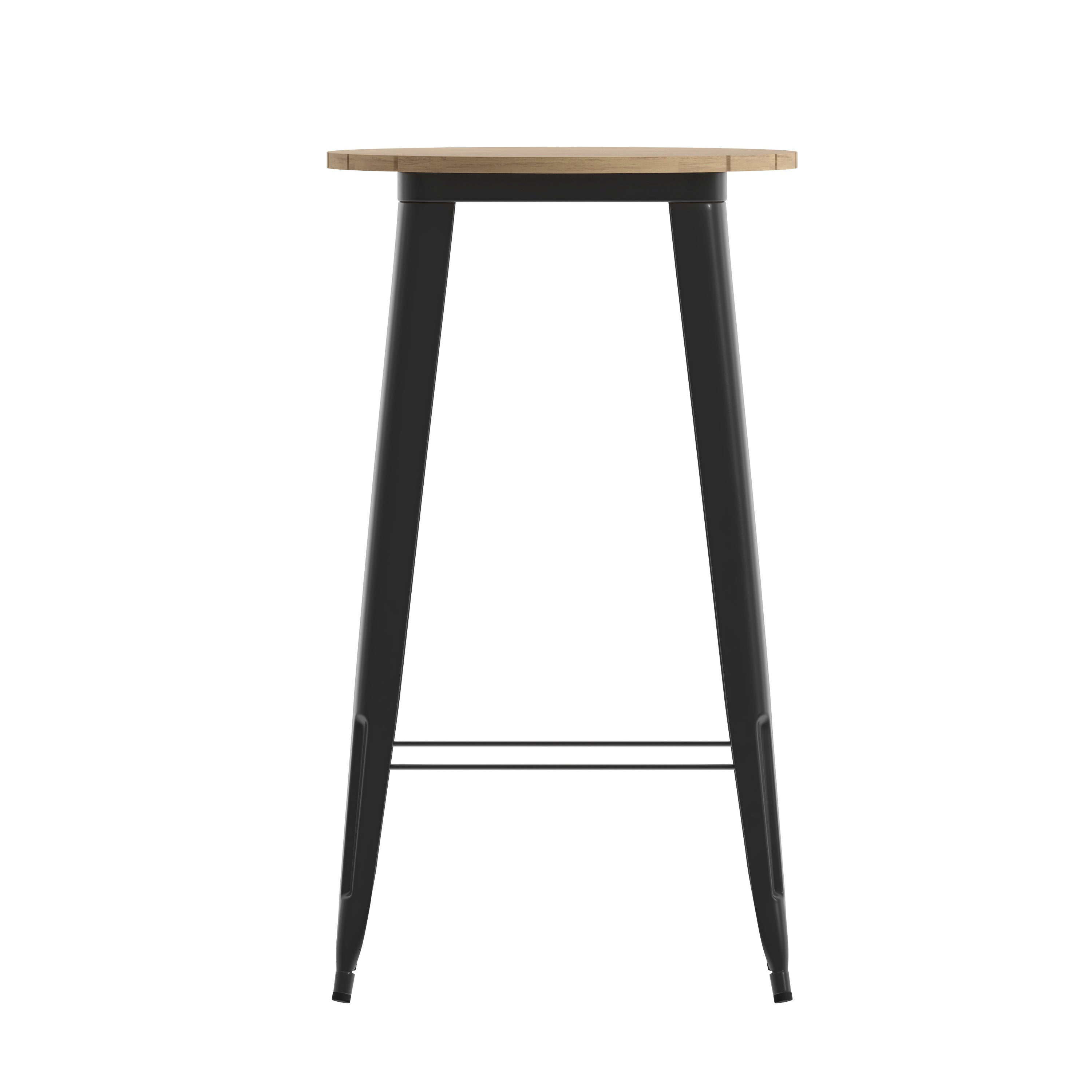 Declan Commercial Indoor/Outdoor Bar Top Table, 23.75" Round All Weather Brown Poly Resin Top with Black Steel base