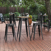 Declan Commercial Indoor/Outdoor Bar Top Table, 23.75" Round All Weather Brown Poly Resin Top with Black Steel base
