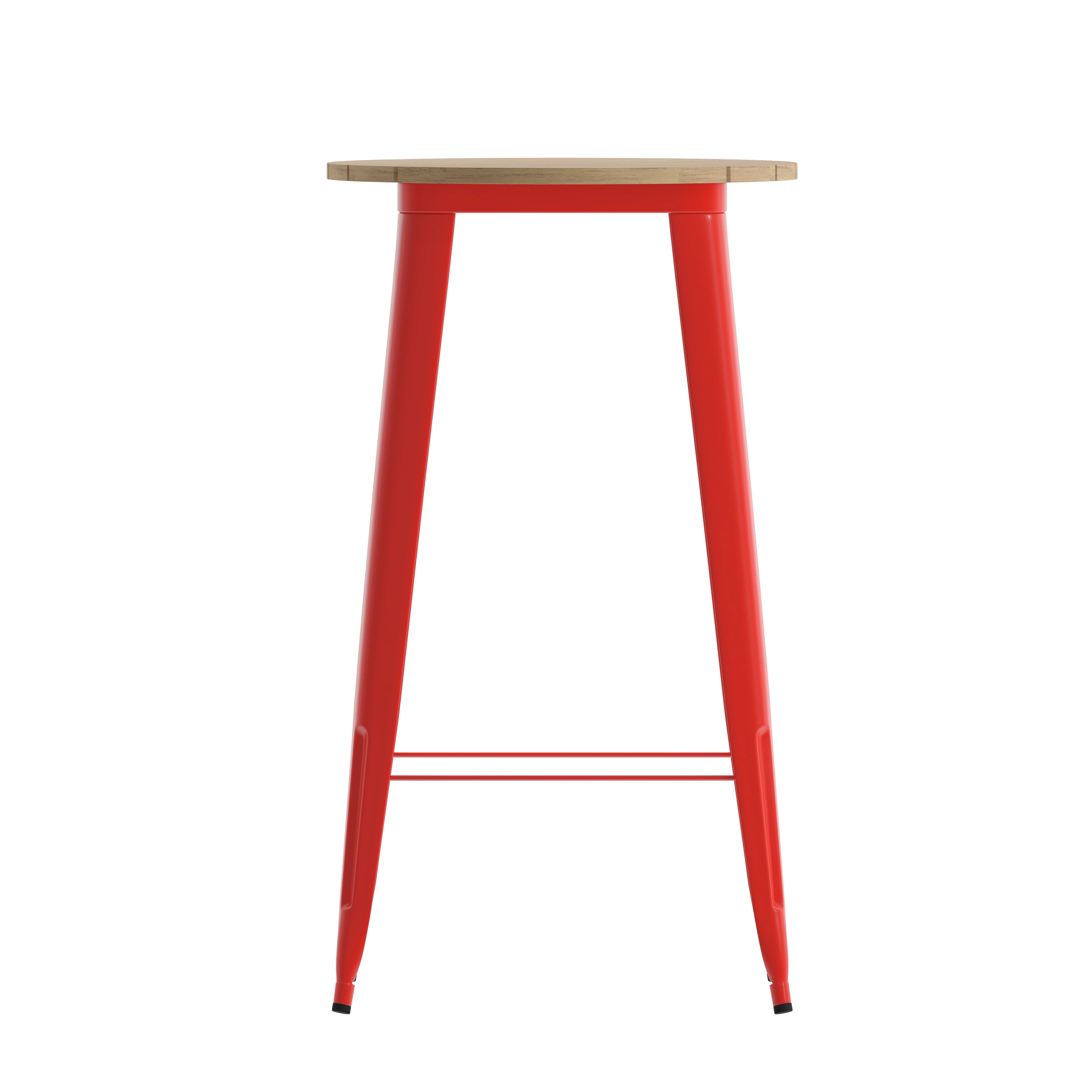 Declan Commercial Indoor/Outdoor Bar Top Table, 23.75" Round All Weather Brown Poly Resin Top with Red Steel base