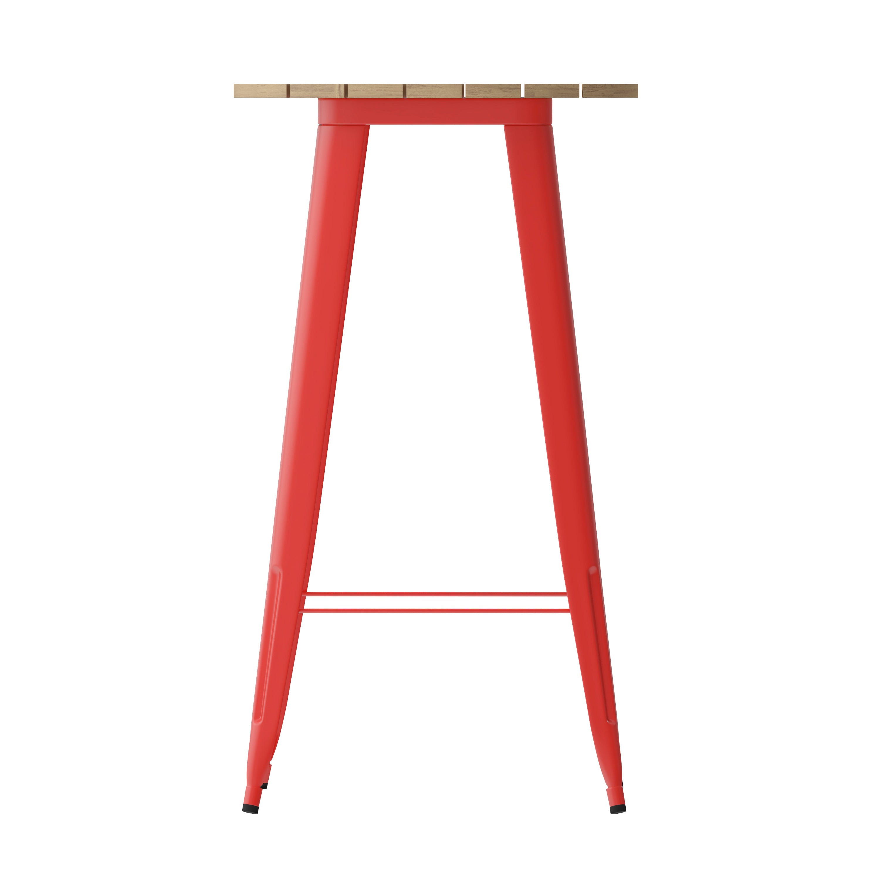 Declan Commercial Indoor/Outdoor Bar Top Table, 23.75" Round All Weather Brown Poly Resin Top with Red Steel base
