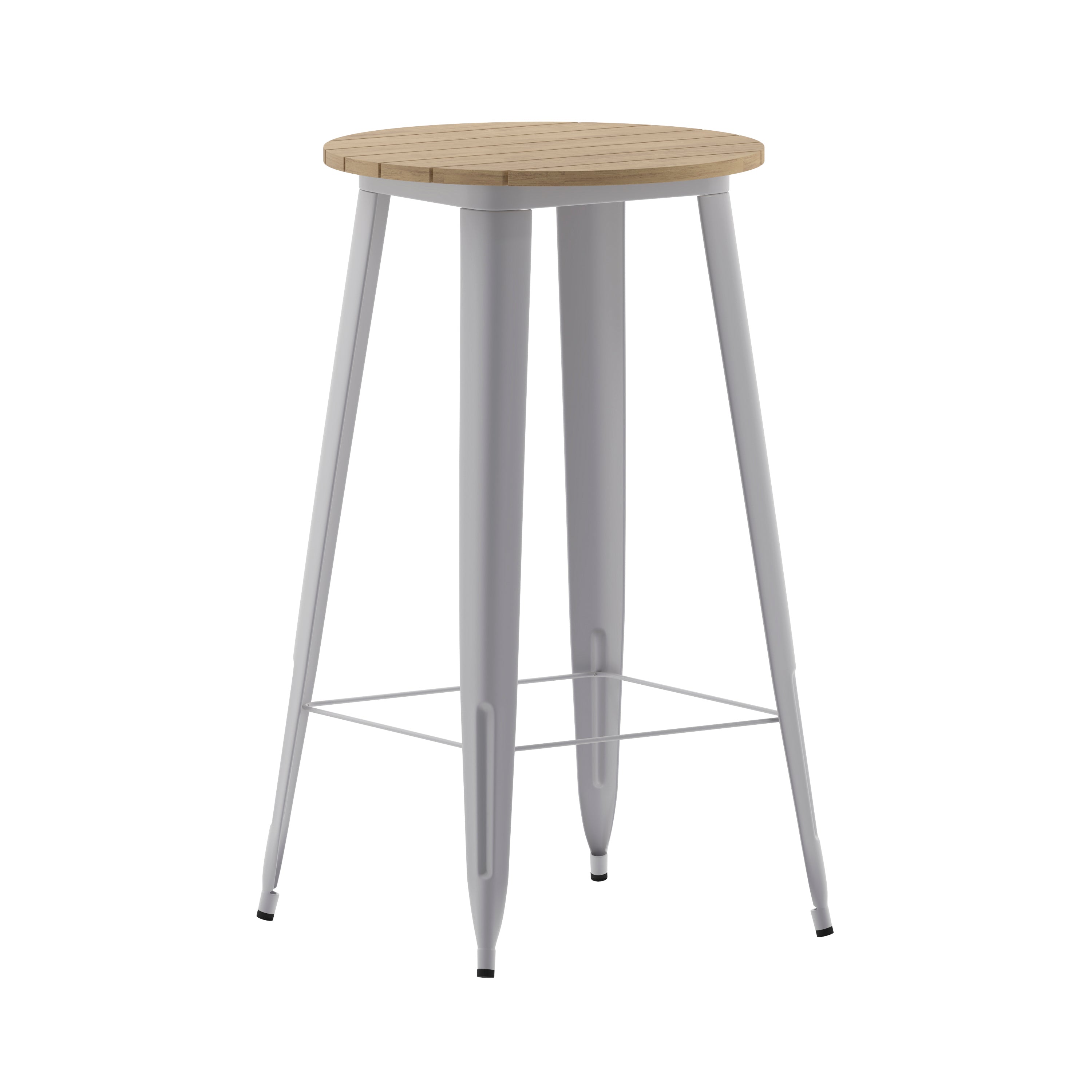 Declan Commercial Indoor/Outdoor Bar Top Table, 23.75" Round All Weather Brown Poly Resin Top with Silver Steel base