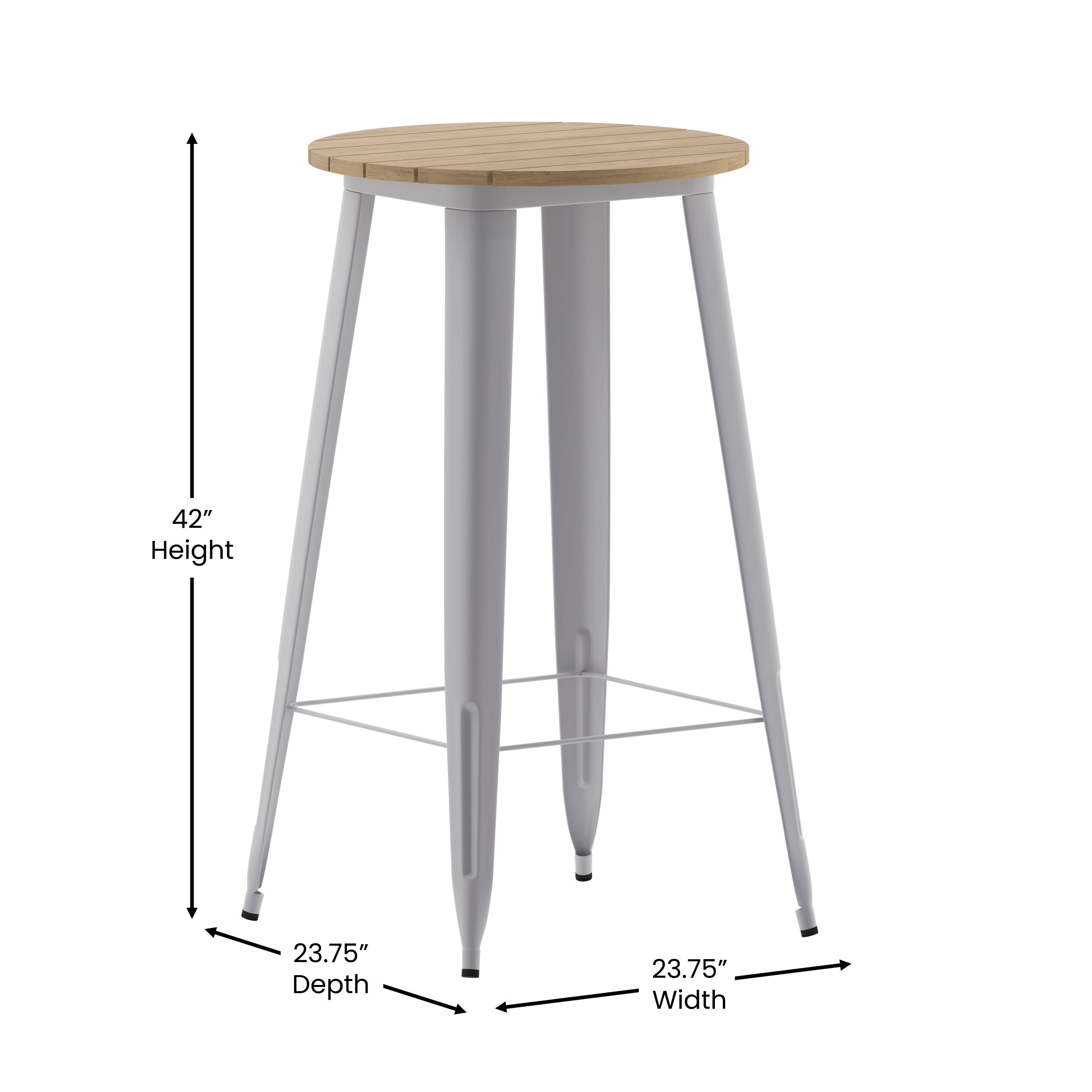 Declan Commercial Indoor/Outdoor Bar Top Table, 23.75" Round All Weather Brown Poly Resin Top with Silver Steel base