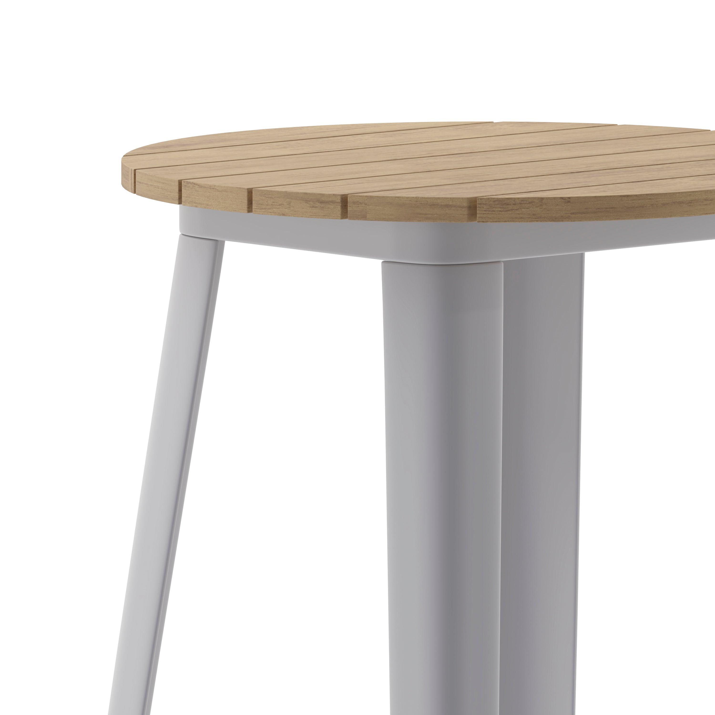Declan Commercial Indoor/Outdoor Bar Top Table, 23.75" Round All Weather Brown Poly Resin Top with Silver Steel base