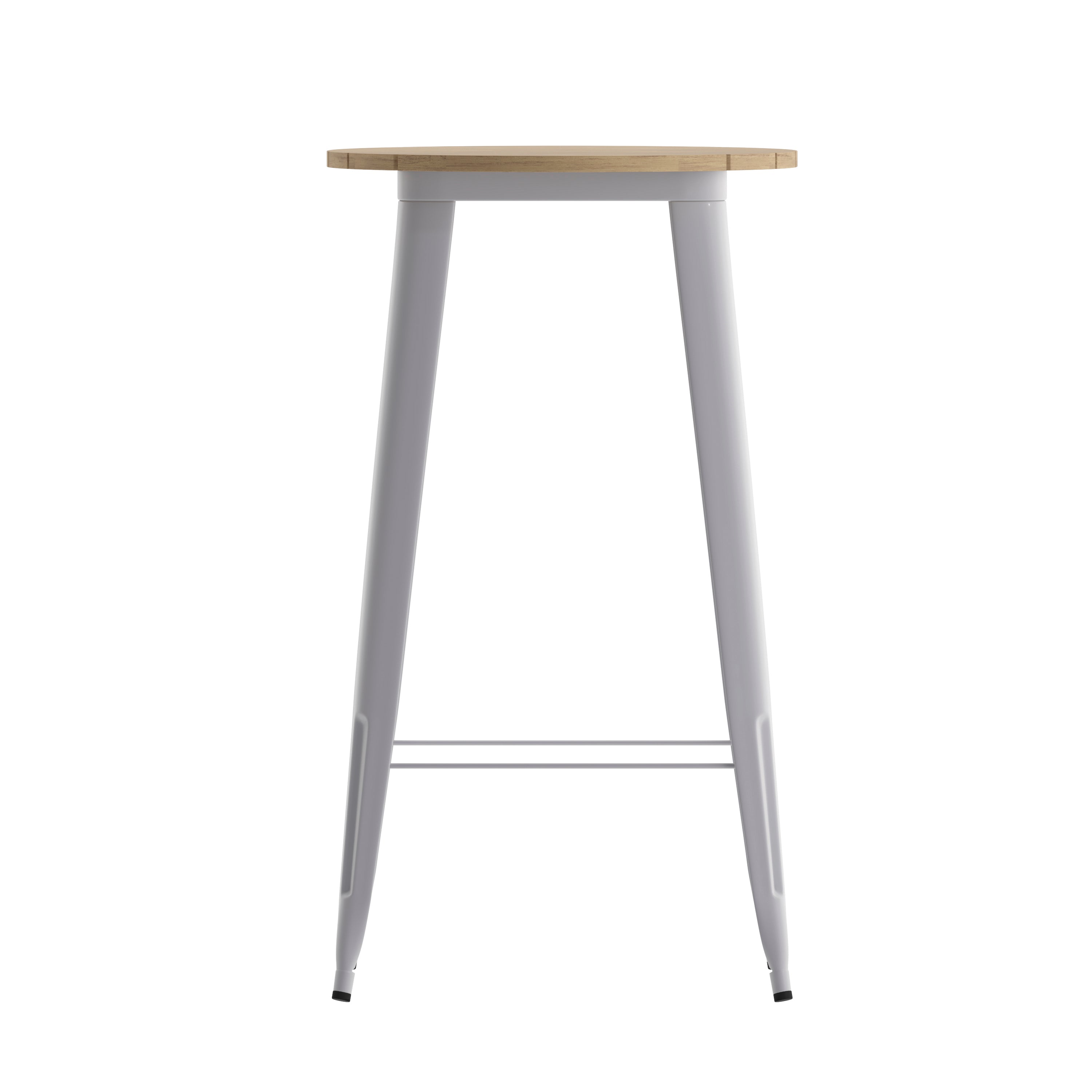Declan Commercial Indoor/Outdoor Bar Top Table, 23.75" Round All Weather Brown Poly Resin Top with Silver Steel base