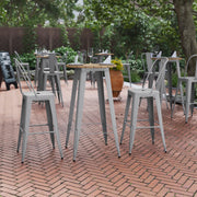 Declan Commercial Indoor/Outdoor Bar Top Table, 23.75" Round All Weather Brown Poly Resin Top with Silver Steel base