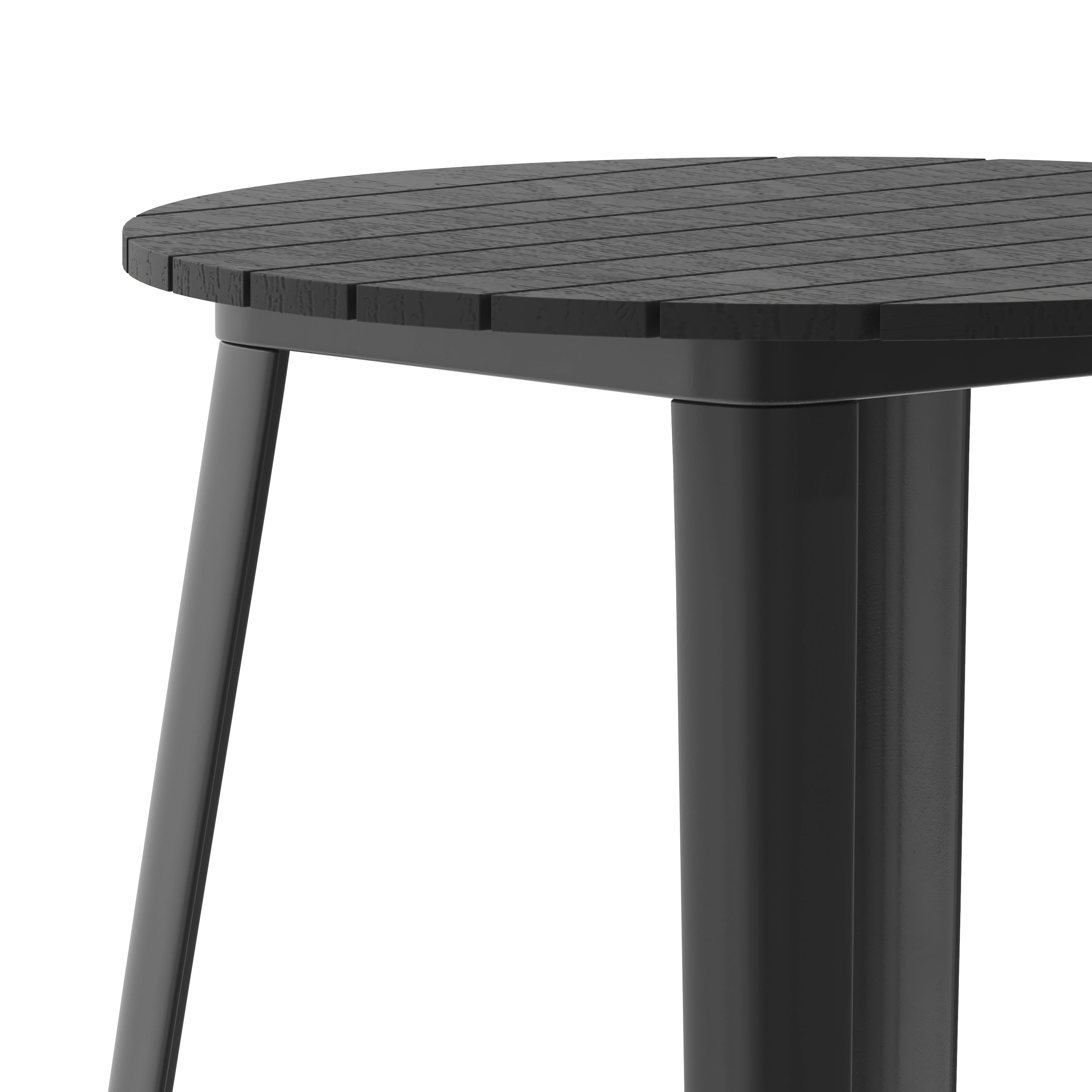 Declan Commercial Indoor/Outdoor Bar Top Table, 30" Round All Weather Black Poly Resin Top with Black Steel base