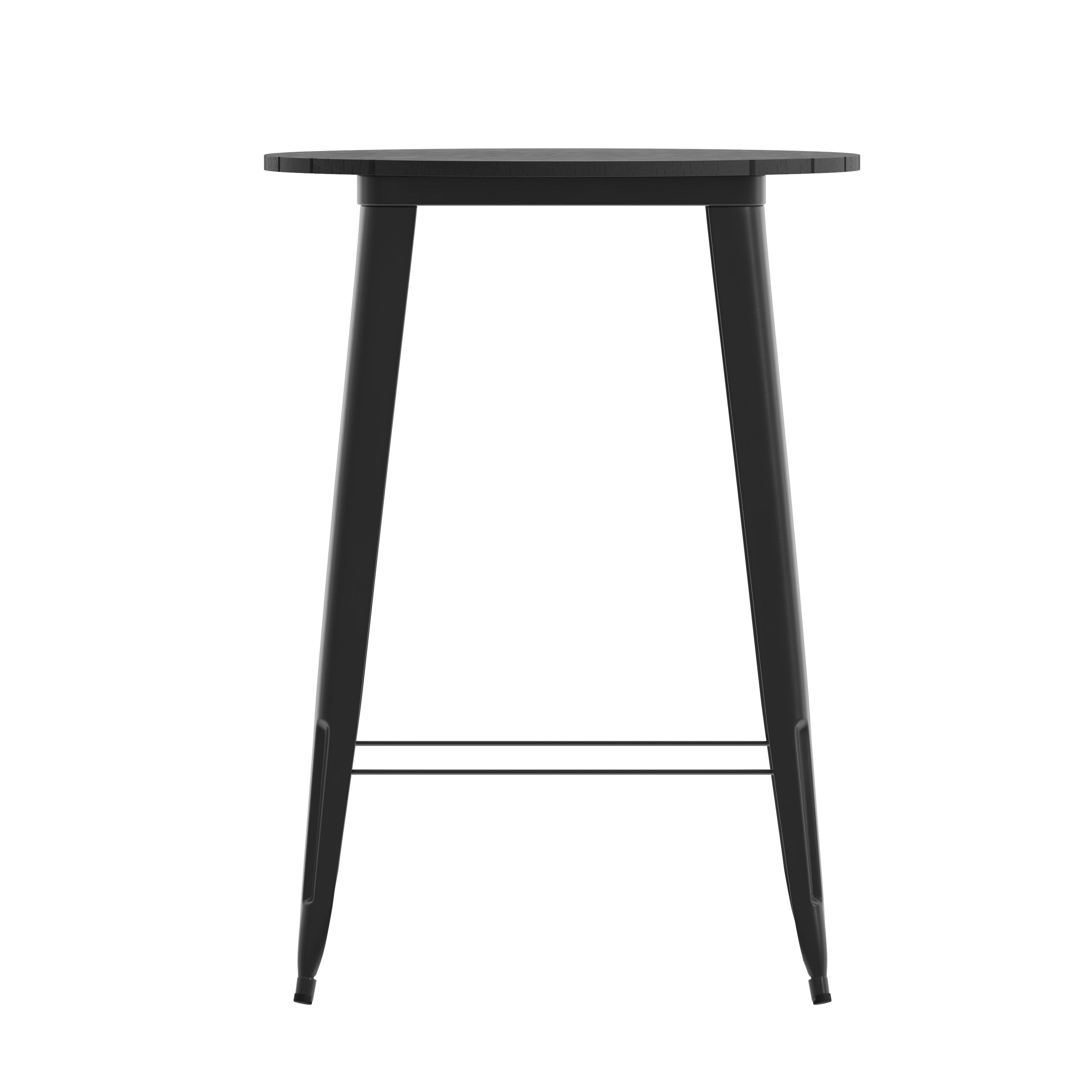 Declan Commercial Indoor/Outdoor Bar Top Table, 30" Round All Weather Black Poly Resin Top with Black Steel base