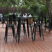 Declan Commercial Indoor/Outdoor Bar Top Table, 30" Round All Weather Black Poly Resin Top with Black Steel base