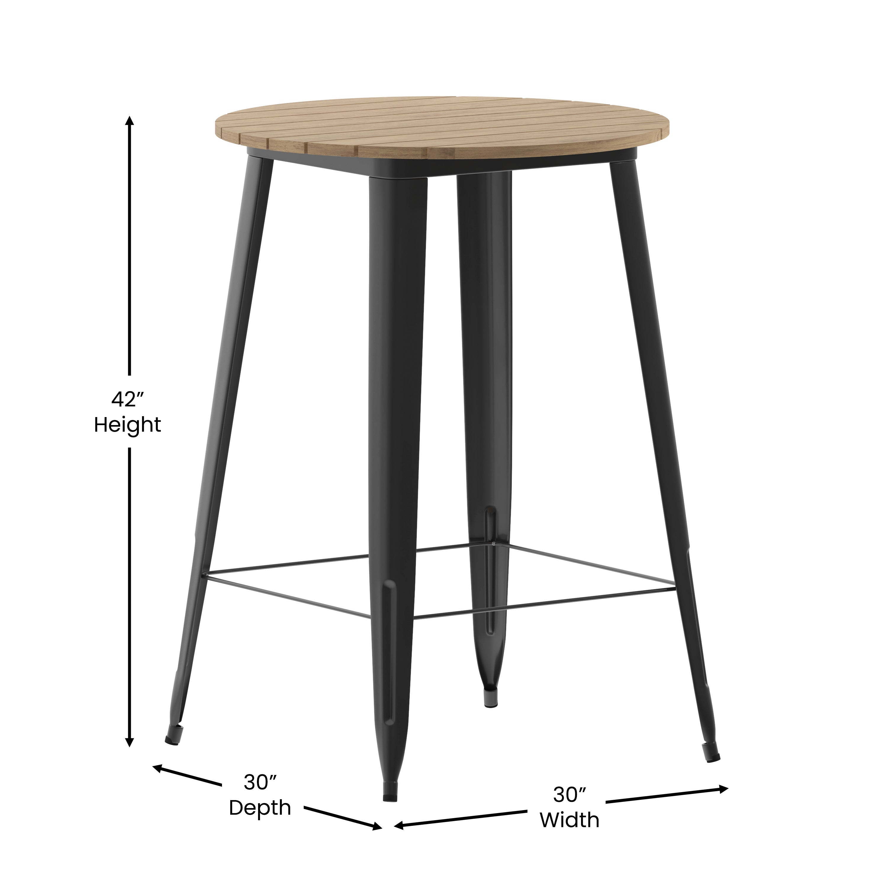 Declan Commercial Indoor/Outdoor Bar Top Table, 30" Round All Weather Brown Poly Resin Top with Black Steel base