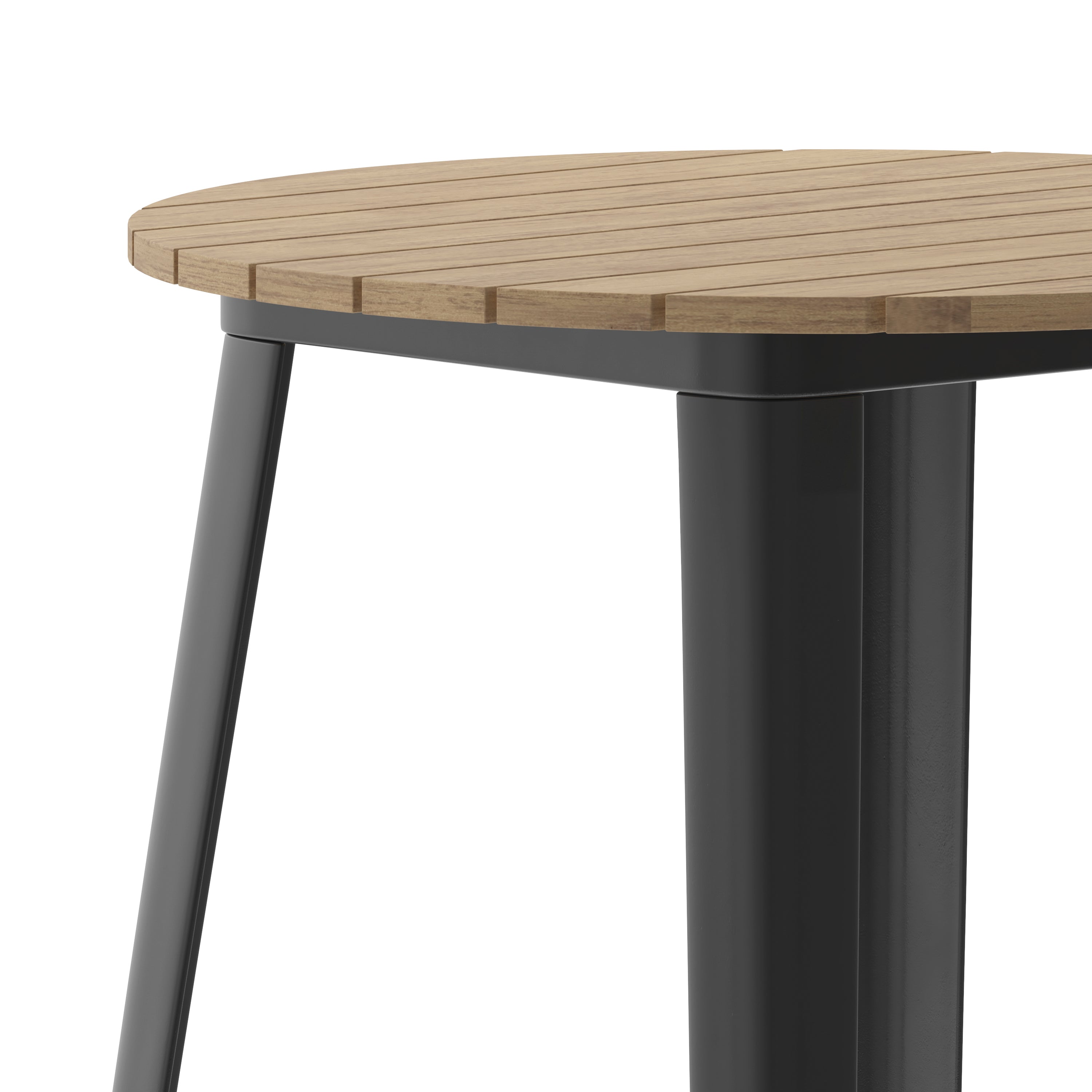Declan Commercial Indoor/Outdoor Bar Top Table, 30" Round All Weather Brown Poly Resin Top with Black Steel base