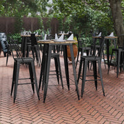Declan Commercial Indoor/Outdoor Bar Top Table, 30" Round All Weather Brown Poly Resin Top with Black Steel base