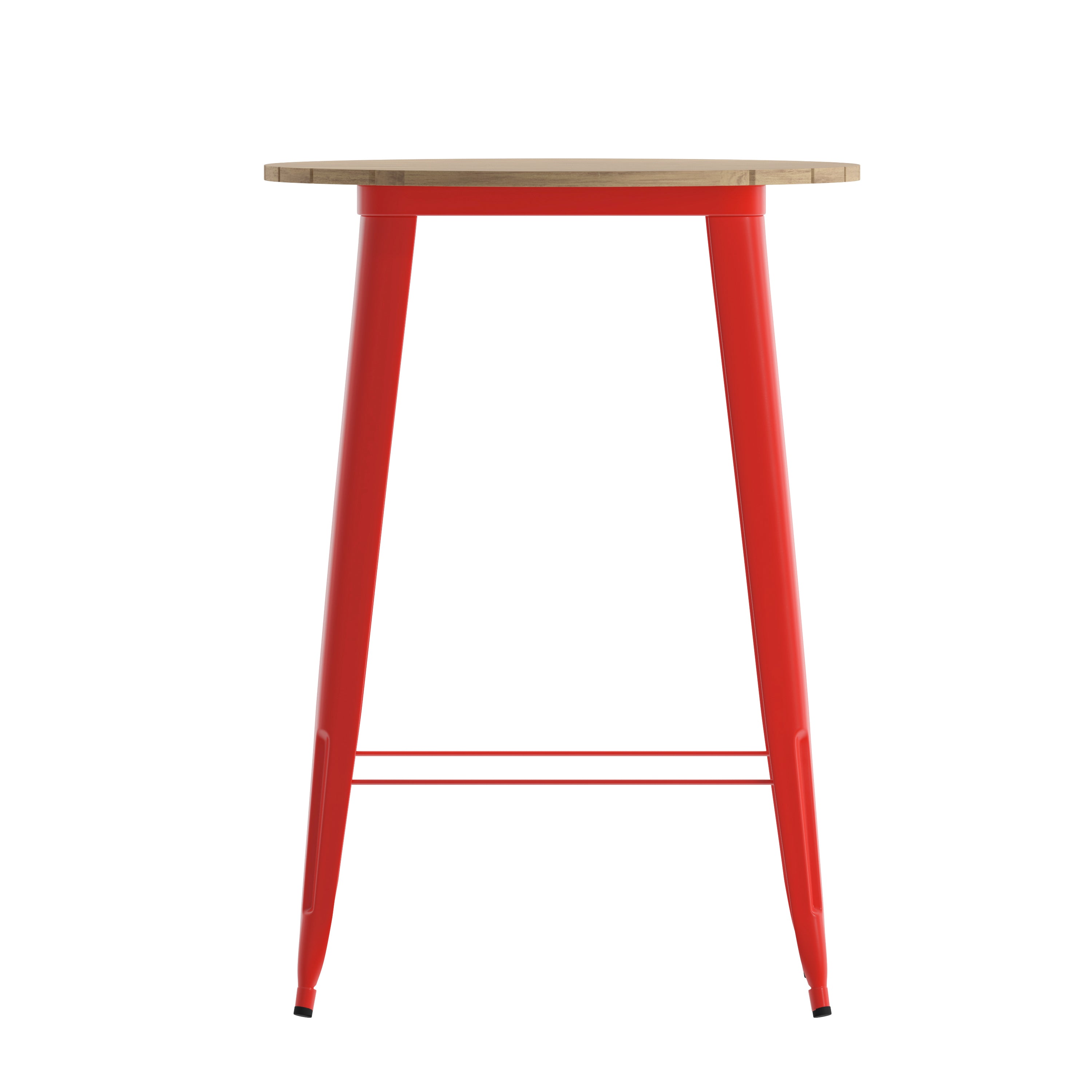 Declan Commercial Indoor/Outdoor Bar Top Table, 30" Round All Weather Brown Poly Resin Top with Red Steel base