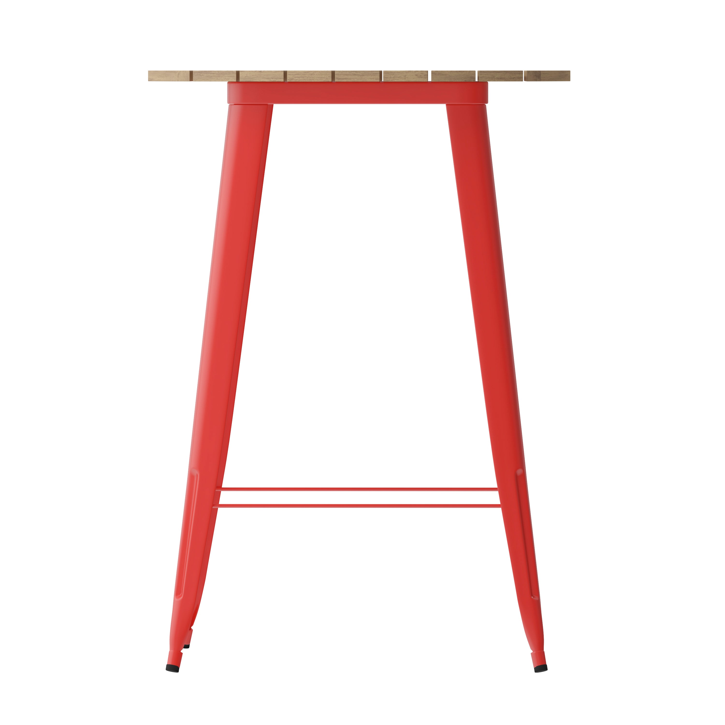 Declan Commercial Indoor/Outdoor Bar Top Table, 30" Round All Weather Brown Poly Resin Top with Red Steel base