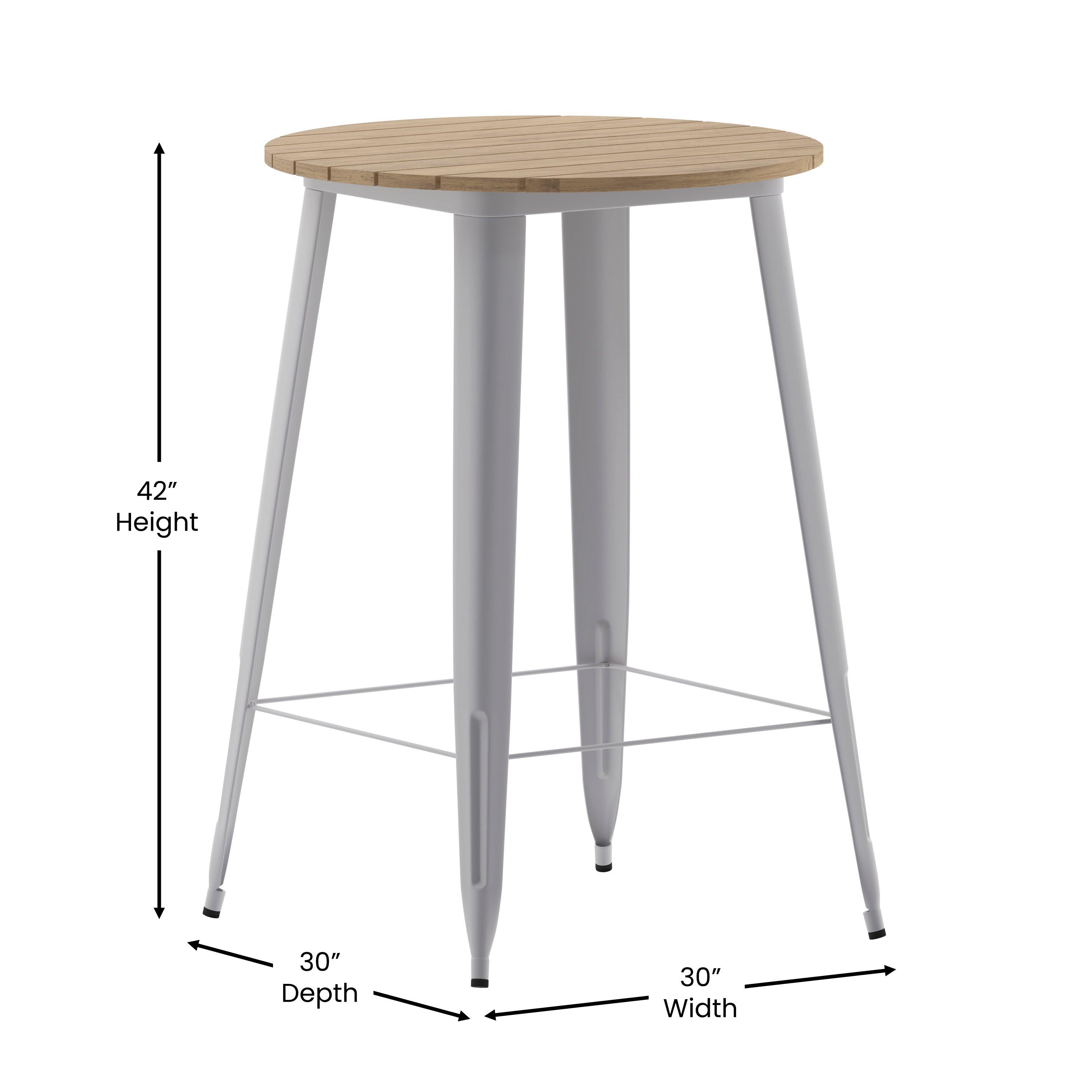 Declan Commercial Indoor/Outdoor Bar Top Table, 30" Round All Weather Brown Poly Resin Top with Silver Steel base