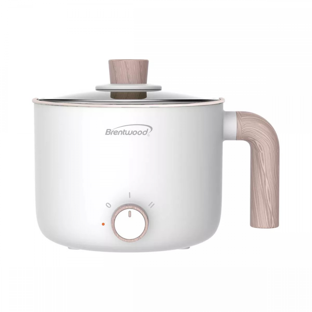 Brentwood 1.5 Liter Multi-Function Electric Hot Pot Cooker with Ceramic Non-Stick Coating, White